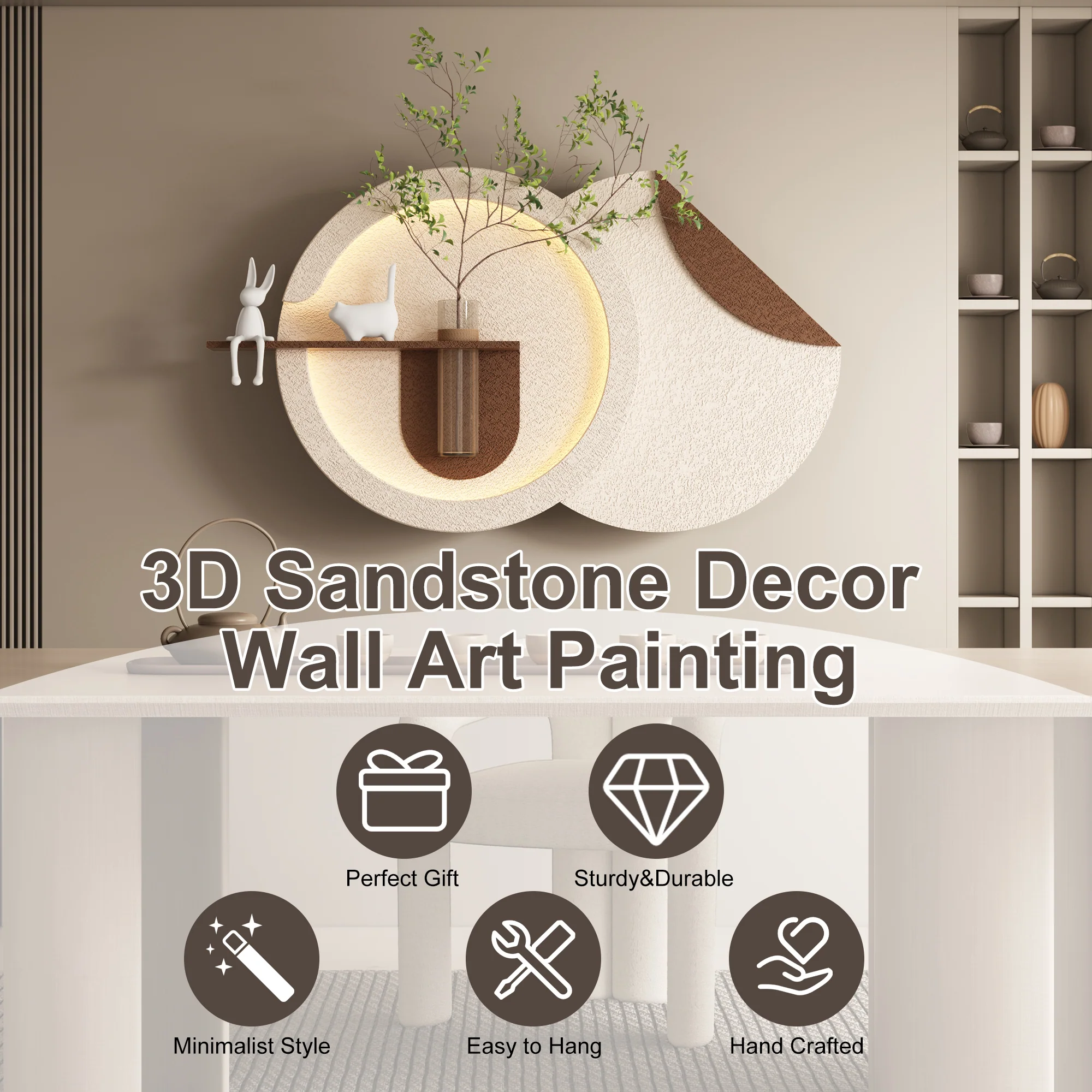 Double-Disc Adjustable 3-Color LED Sandstone Wall Art Decor - Image 5