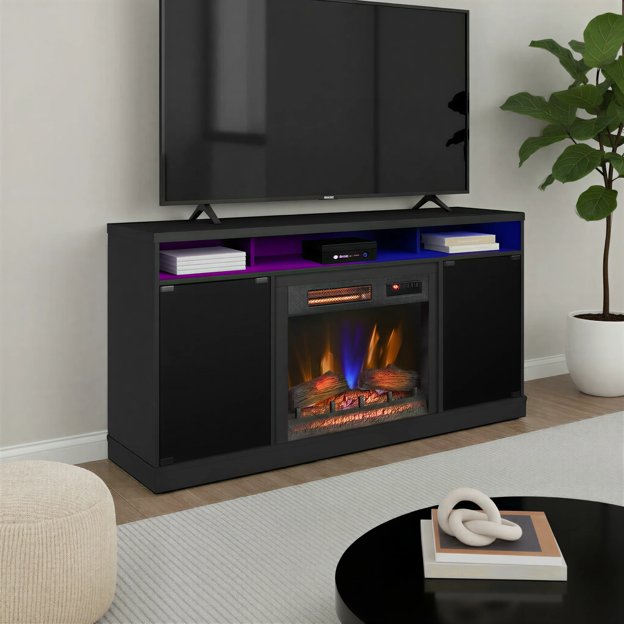 duraflame® Electric Fireplace TV Stand with Modern LED Accent Lighting & Remote