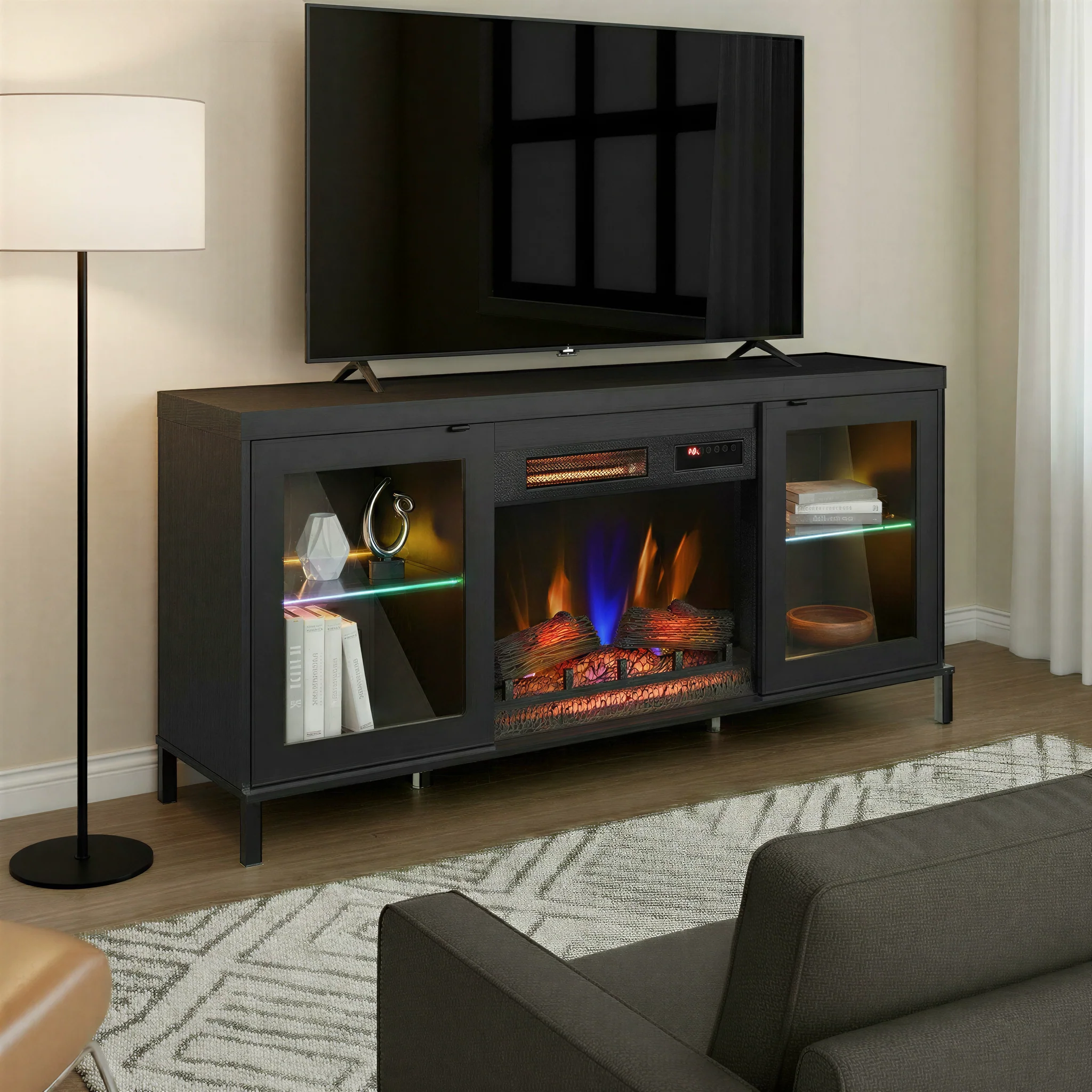 duraflame® Electric Fireplace TV Stand with Modern LED Lights and Storage