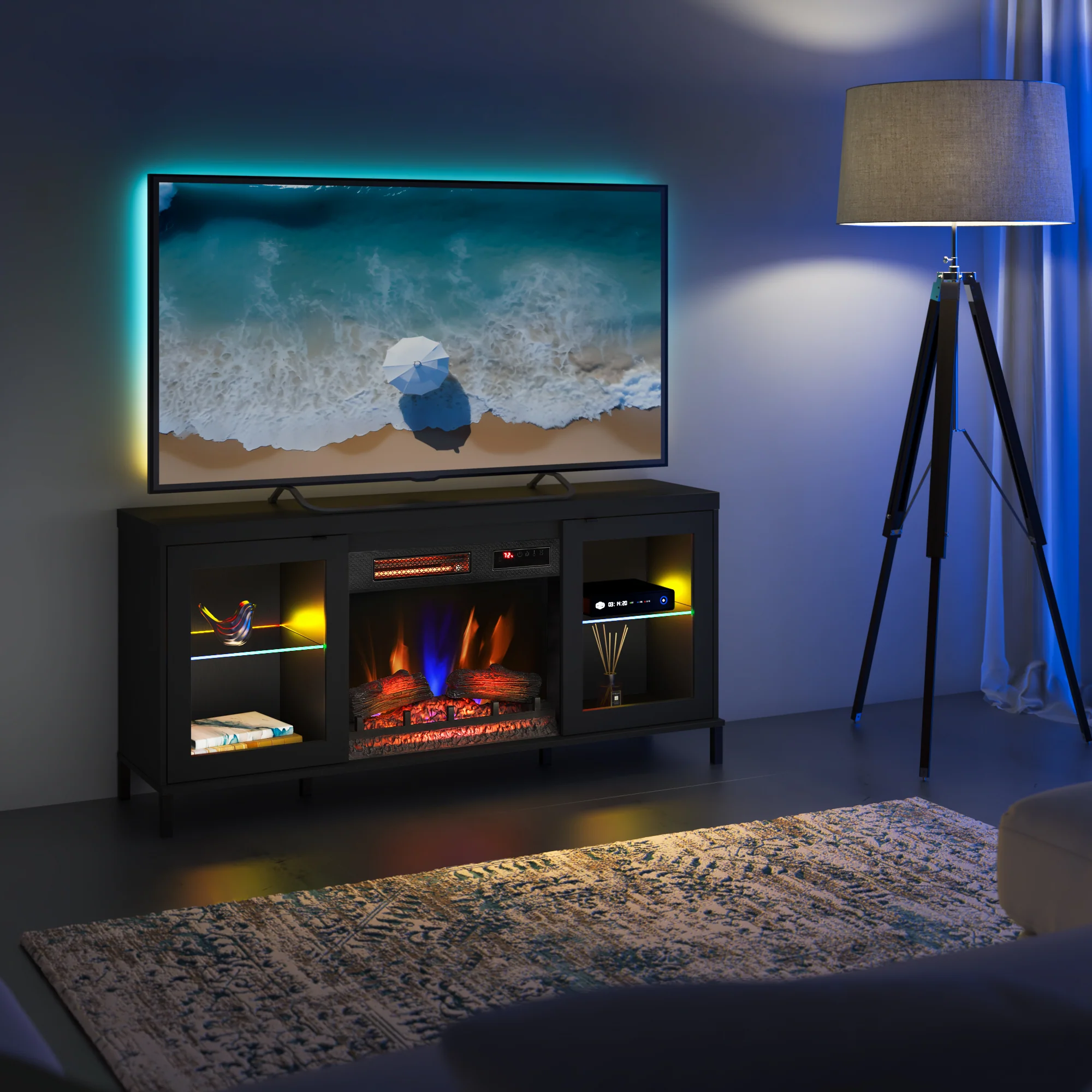 duraflame® Electric Fireplace TV Stand with Modern LED Lights and Storage - Image 3