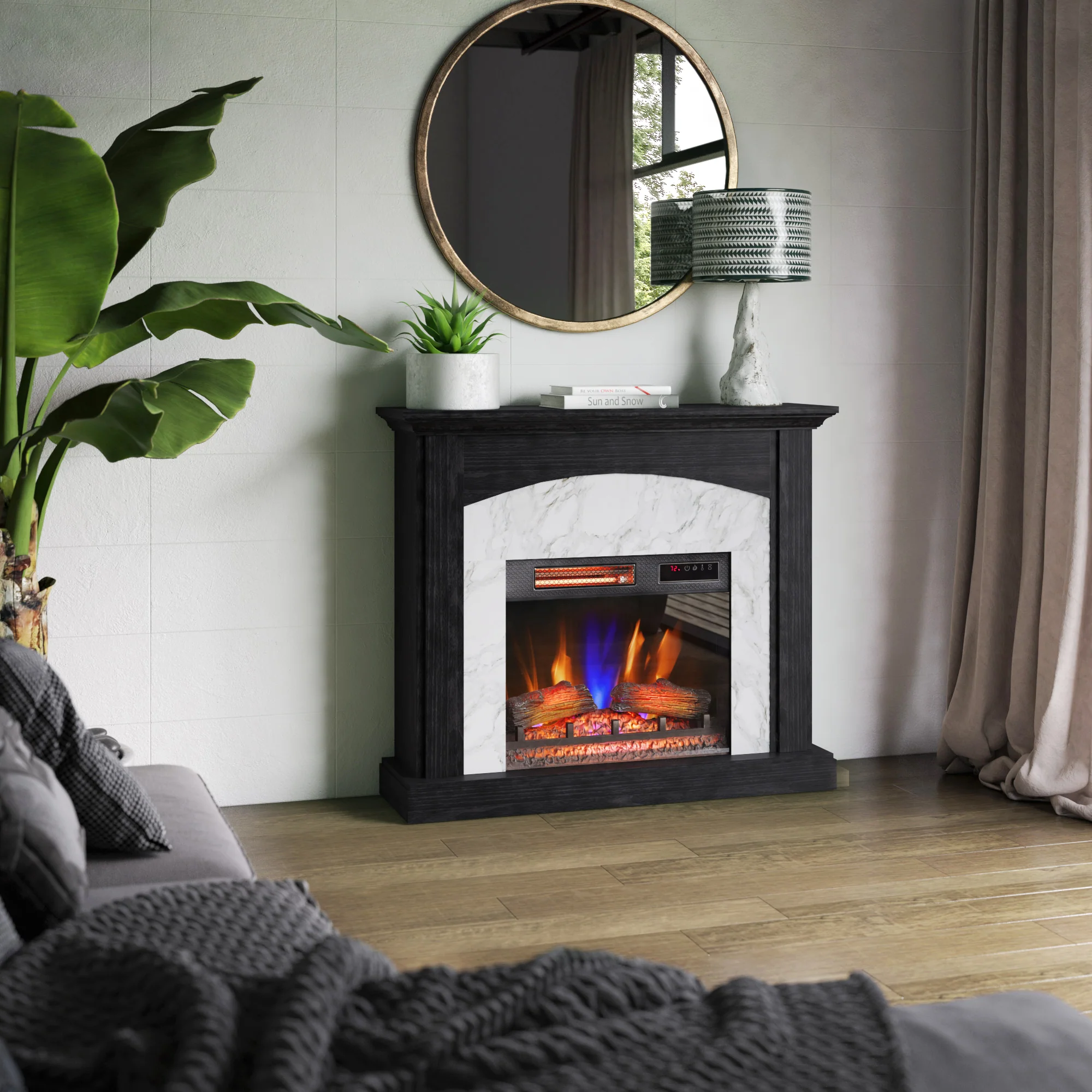 duraflame® Faux Marble Electric Fireplace Wall Mantel