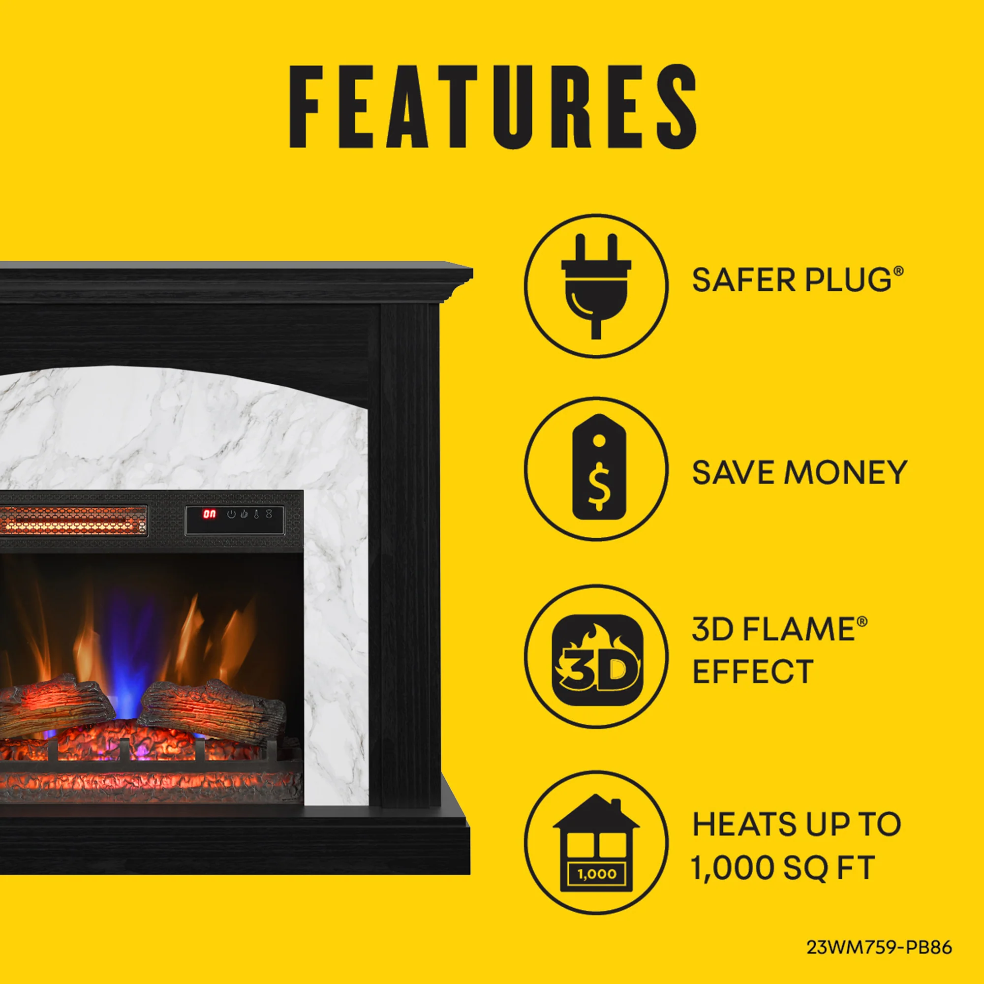 duraflame® Faux Marble Electric Fireplace Wall Mantel - Image 3