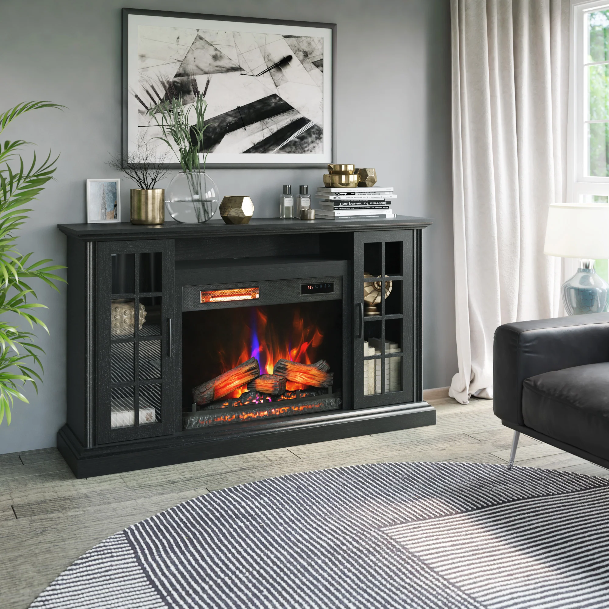 duraflame® Windowpane Glass Door Electric Fireplace TV Stand Media Console