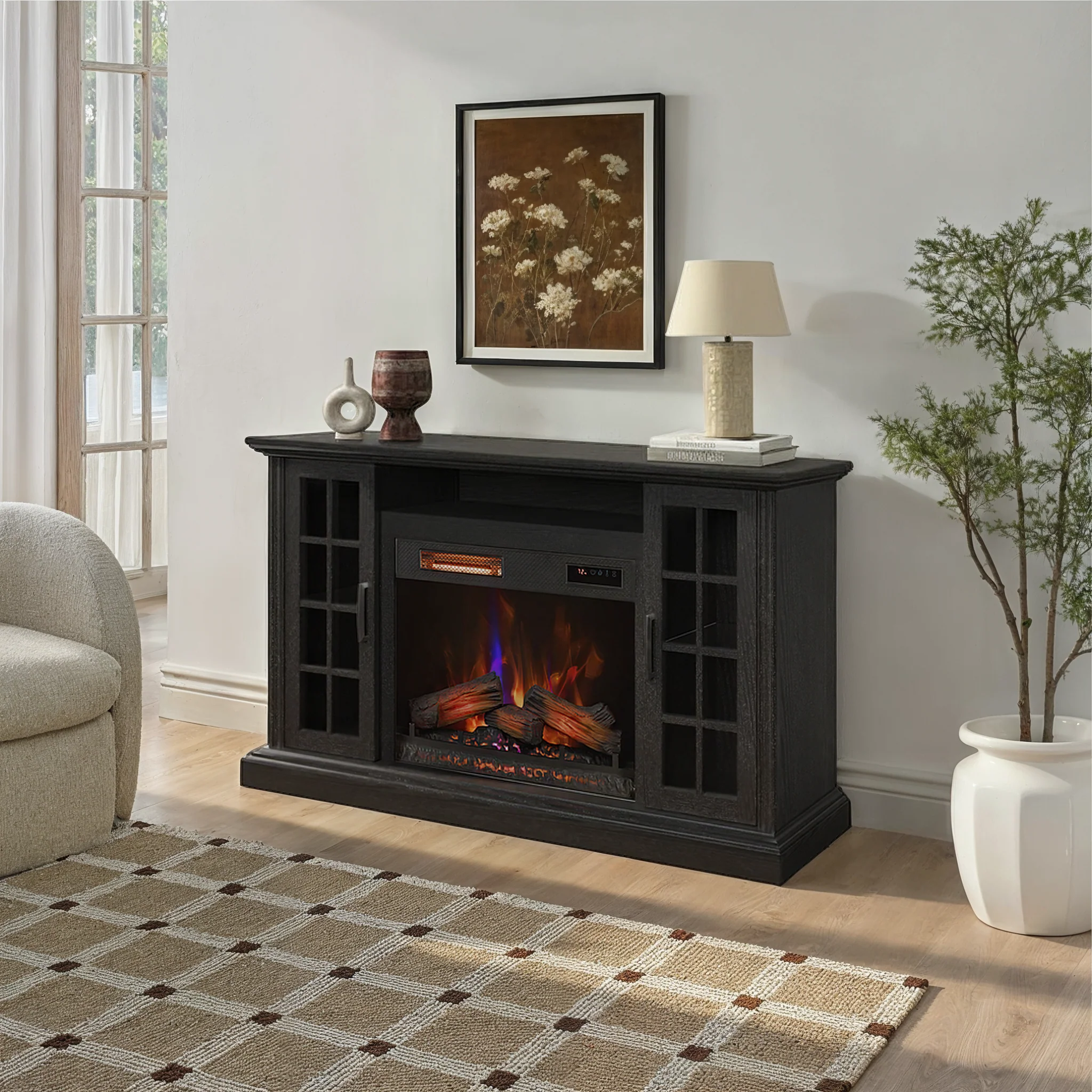 duraflame® Windowpane Glass Door Electric Fireplace TV Stand Media Console - Image 2