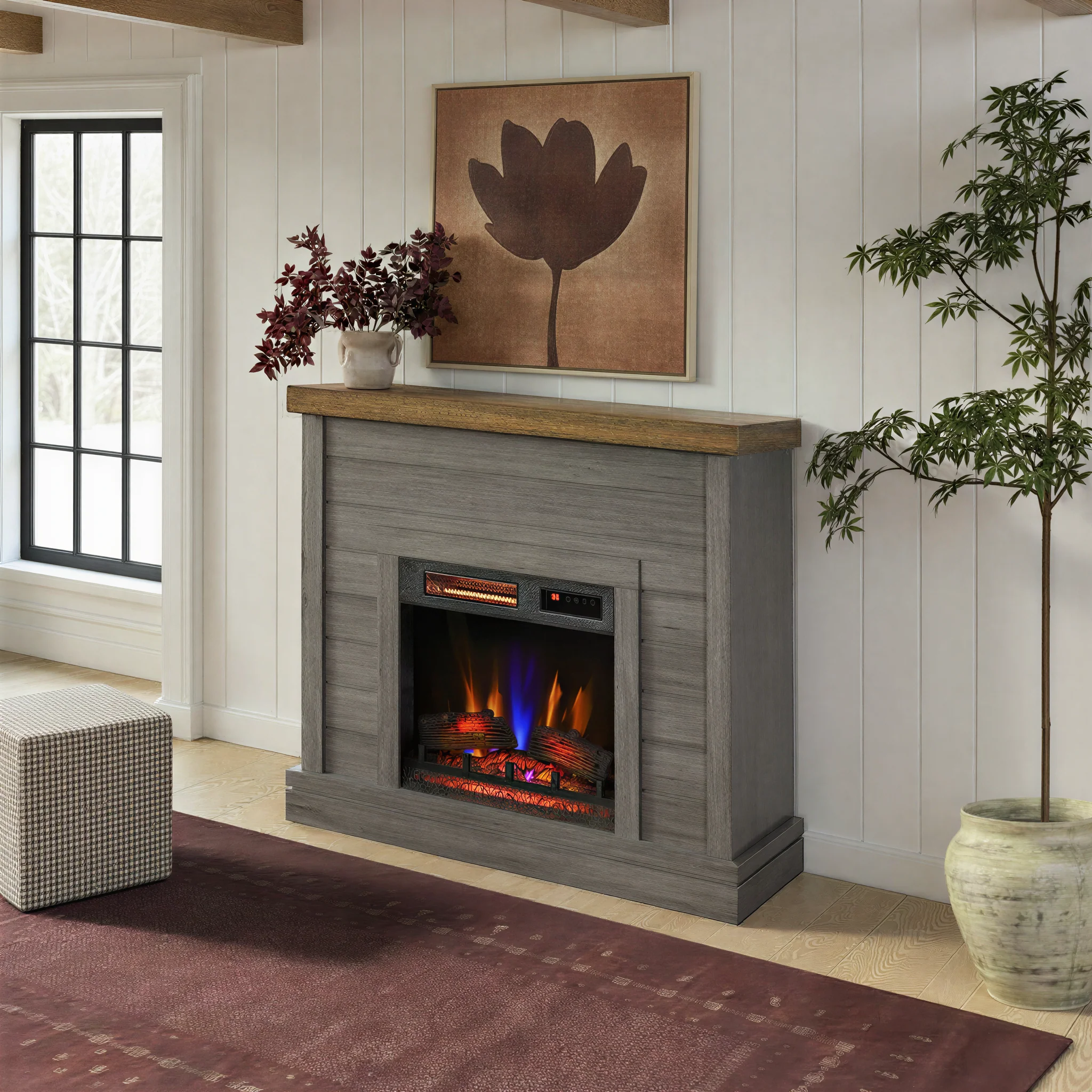 duraflame® Farmhouse Shiplap Electric Fireplace Wall Mantel - Image 2