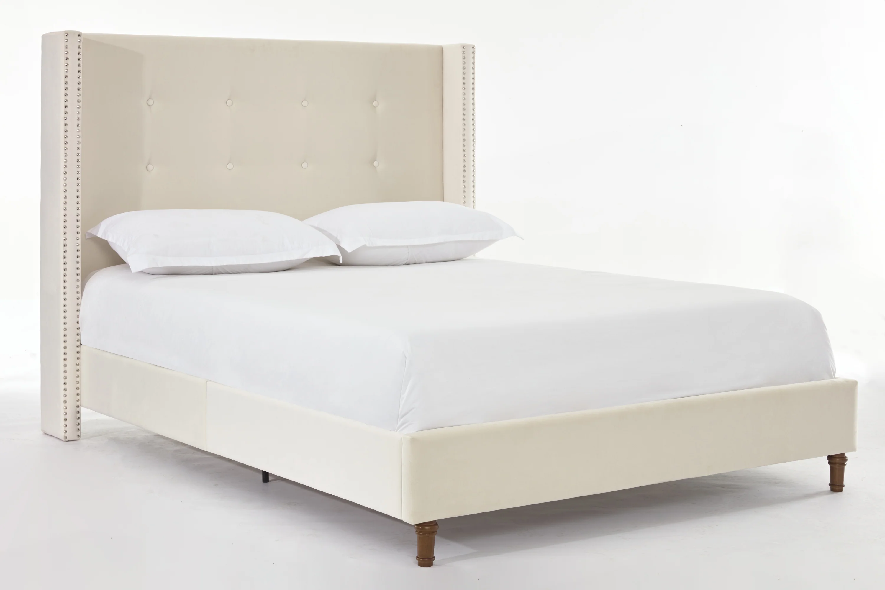 Walker Edison | Traditional Peyton Upholstered 54" High Headboard King Bed - Image 11