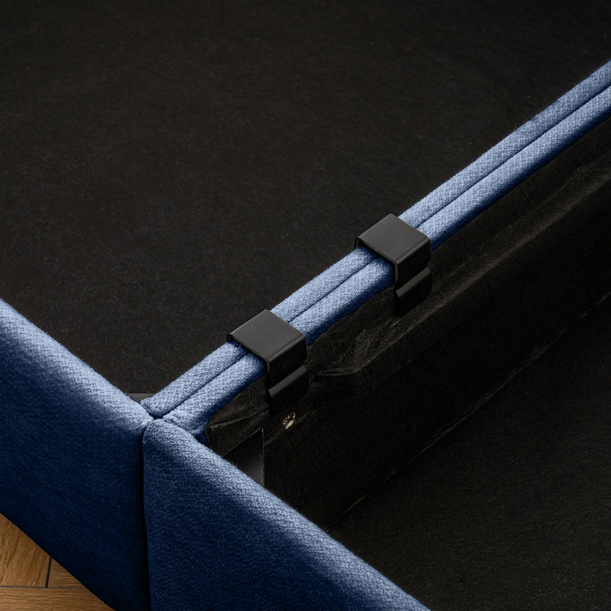 Walker Edison | Elegant L-Shaped Blue Chenille 3-Seater Sofa with Storage and Ottoman - Image 10