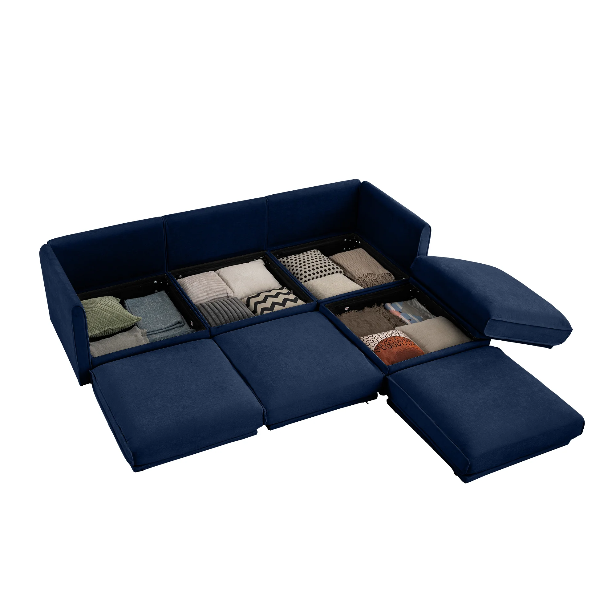 Walker Edison | Elegant L-Shaped Blue Chenille 3-Seater Sofa with Storage and Ottoman - Image 11