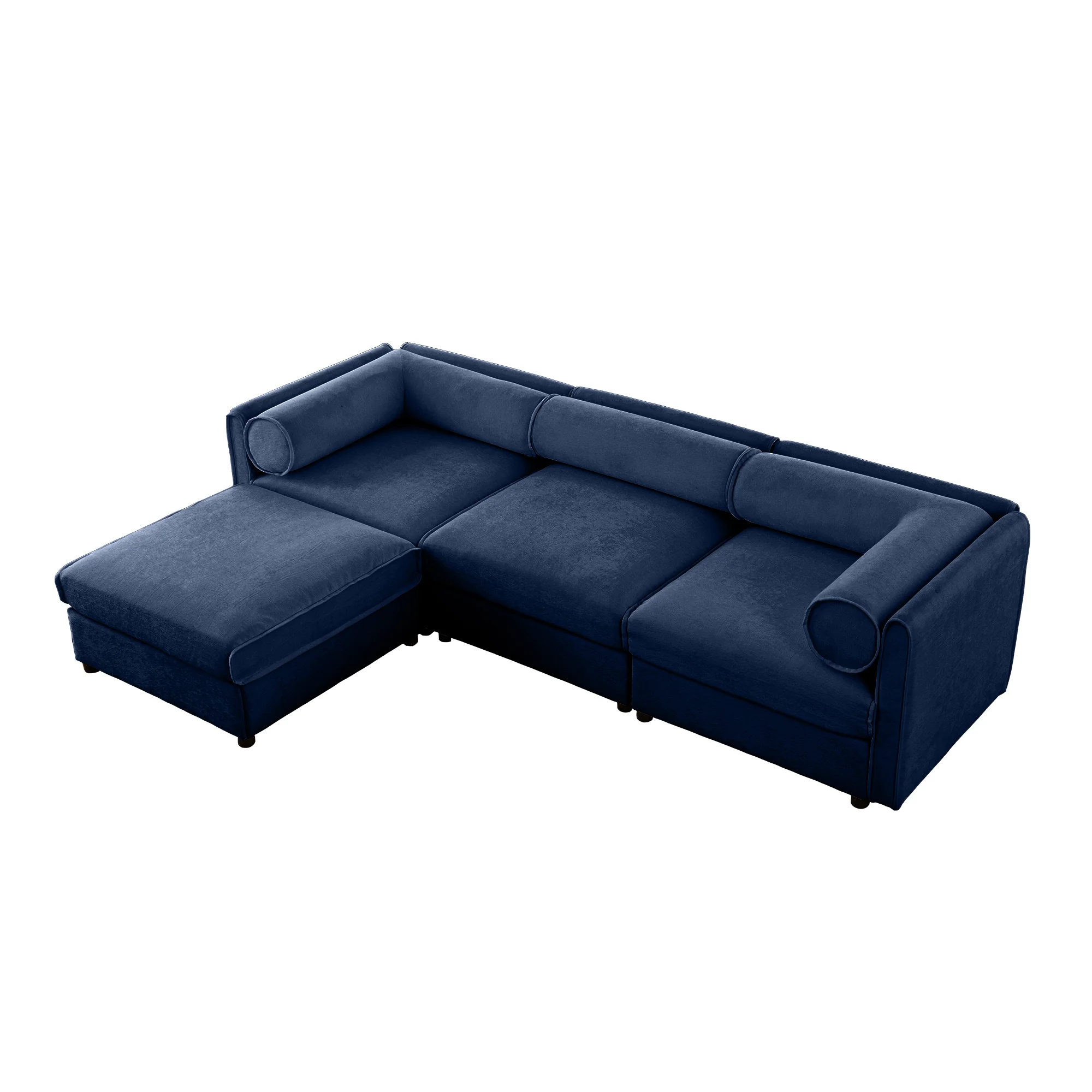 Walker Edison | Elegant L-Shaped Blue Chenille 3-Seater Sofa with Storage and Ottoman - Image 12