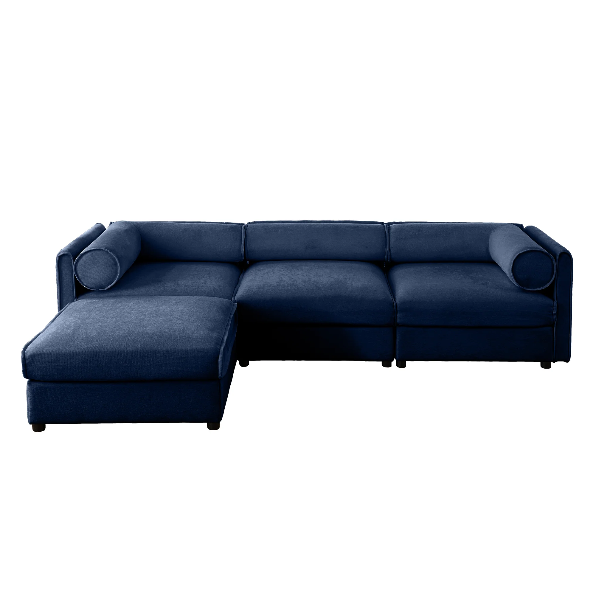 Walker Edison | Elegant L-Shaped Blue Chenille 3-Seater Sofa with Storage and Ottoman - Image 14