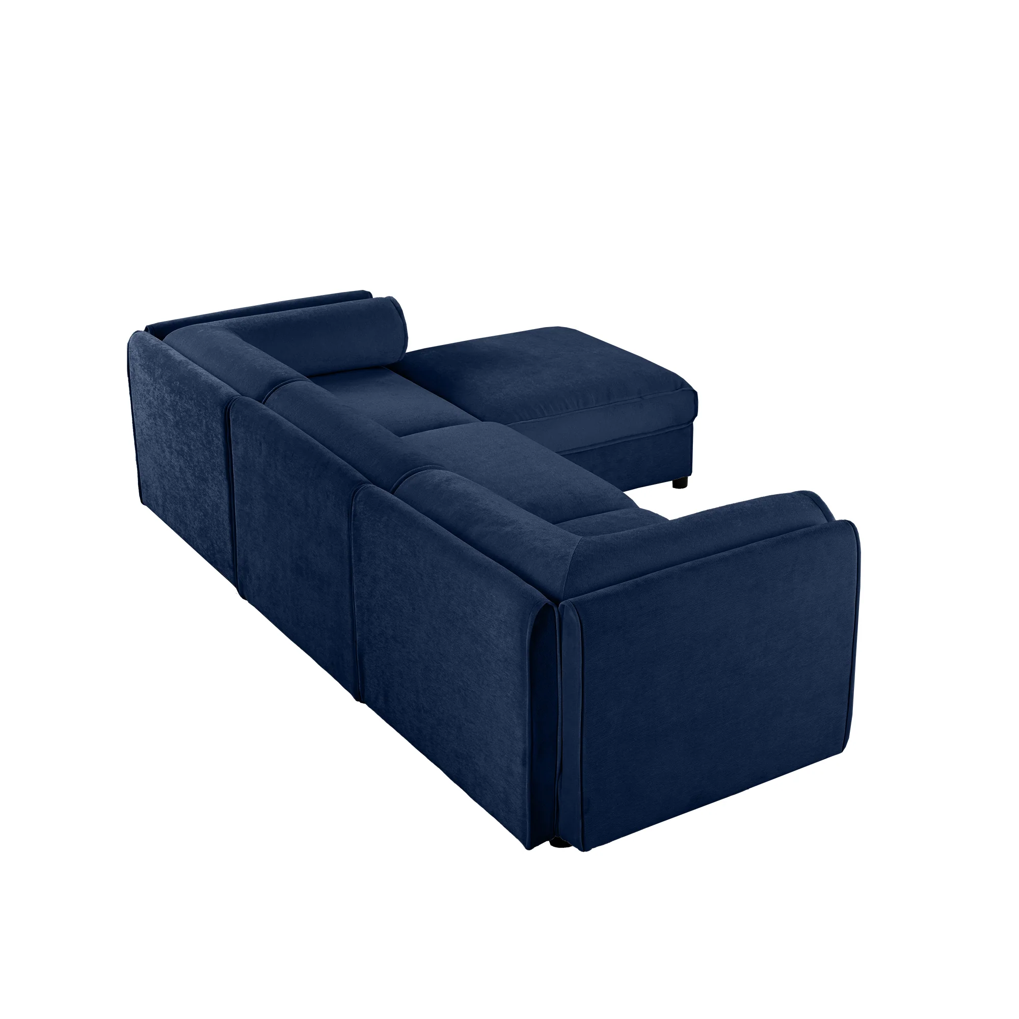 Walker Edison | Elegant L-Shaped Blue Chenille 3-Seater Sofa with Storage and Ottoman - Image 15