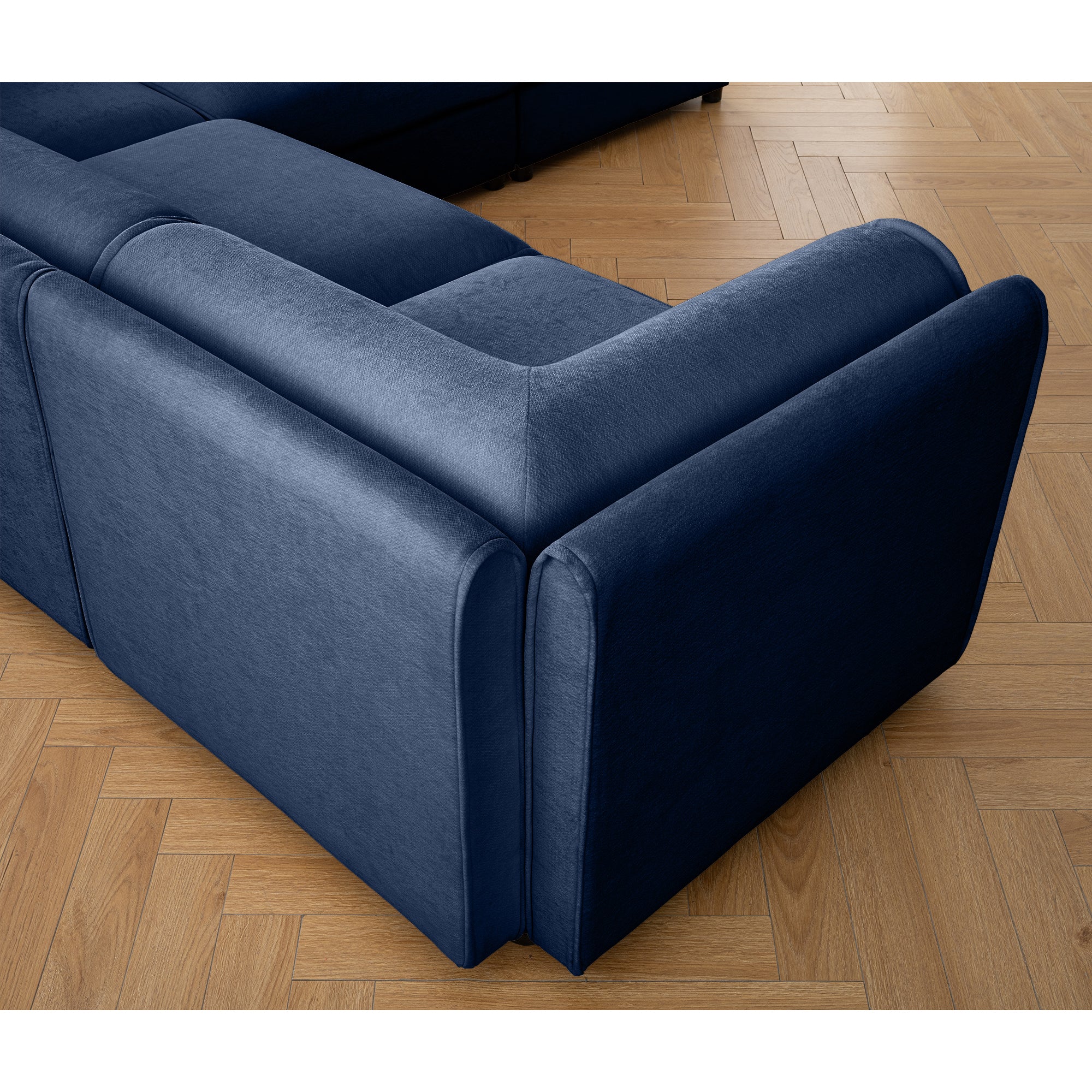 Walker Edison | Elegant L-Shaped Blue Chenille 3-Seater Sofa with Storage and Ottoman - Image 8