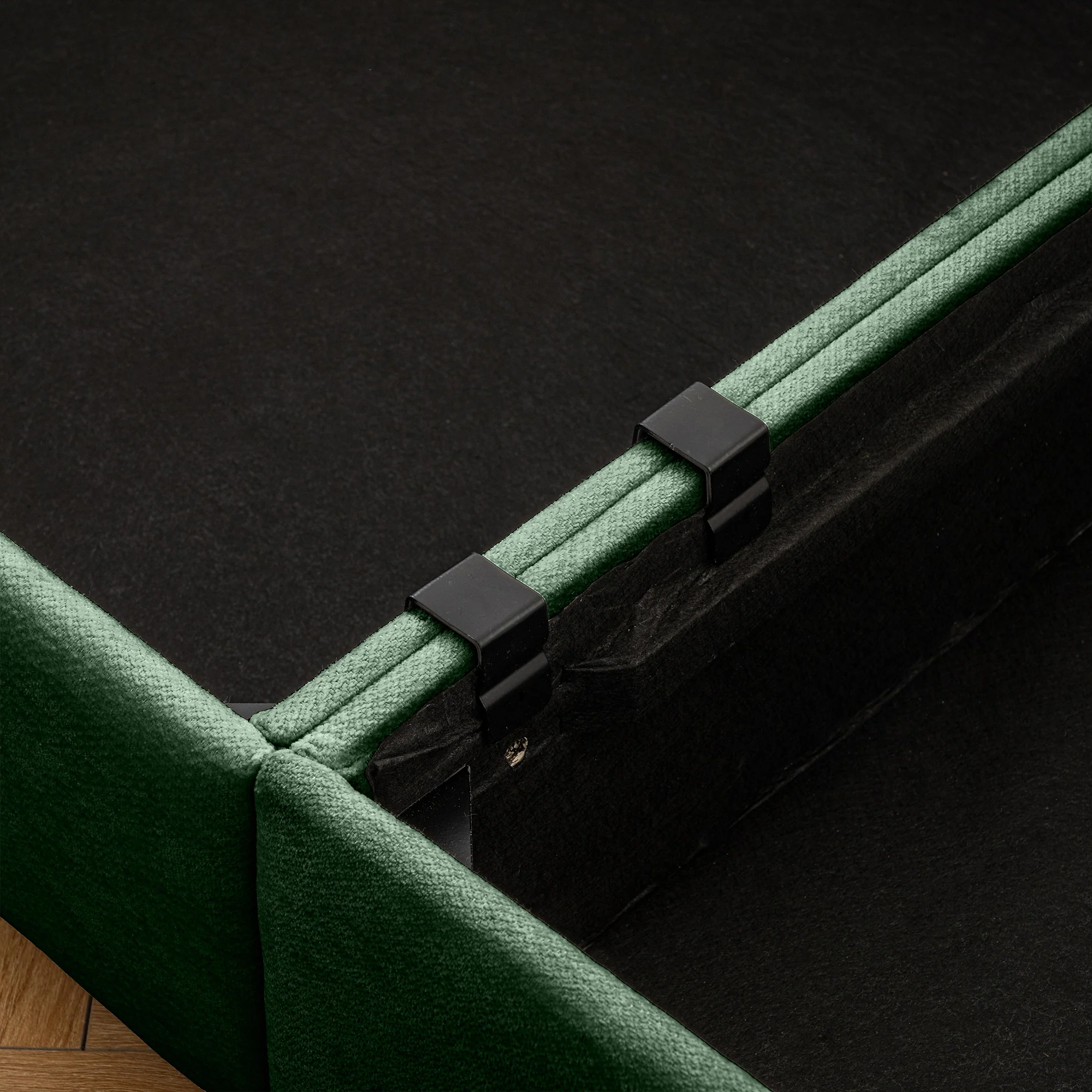 Walker Edison | Elegant L-Shaped Green Chenille Sofa with Storage Seat and Ottoman - Image 15