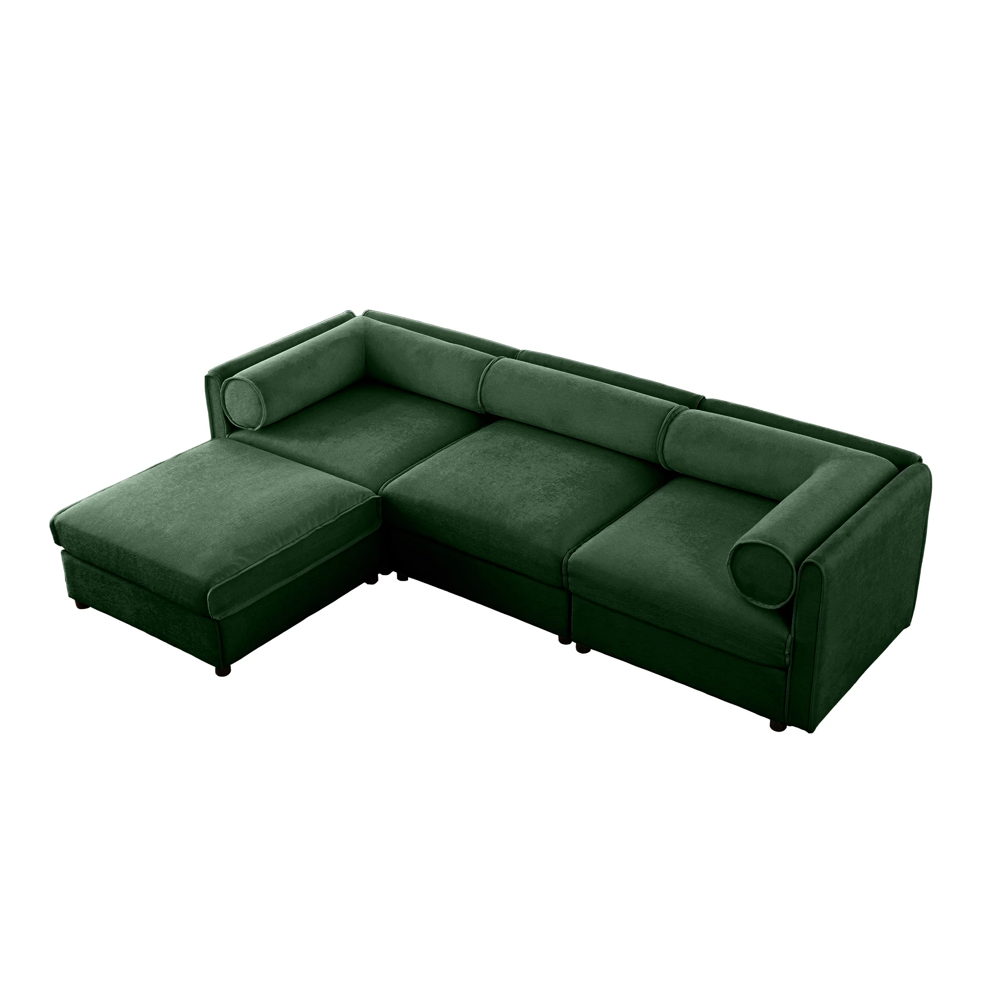 Walker Edison | Elegant L-Shaped Green Chenille Sofa with Storage Seat and Ottoman - Image 4
