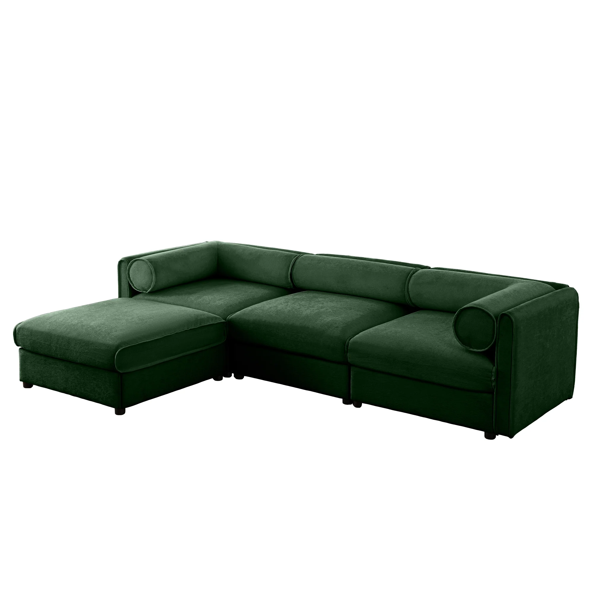 Walker Edison | Elegant L-Shaped Green Chenille Sofa with Storage Seat and Ottoman - Image 6