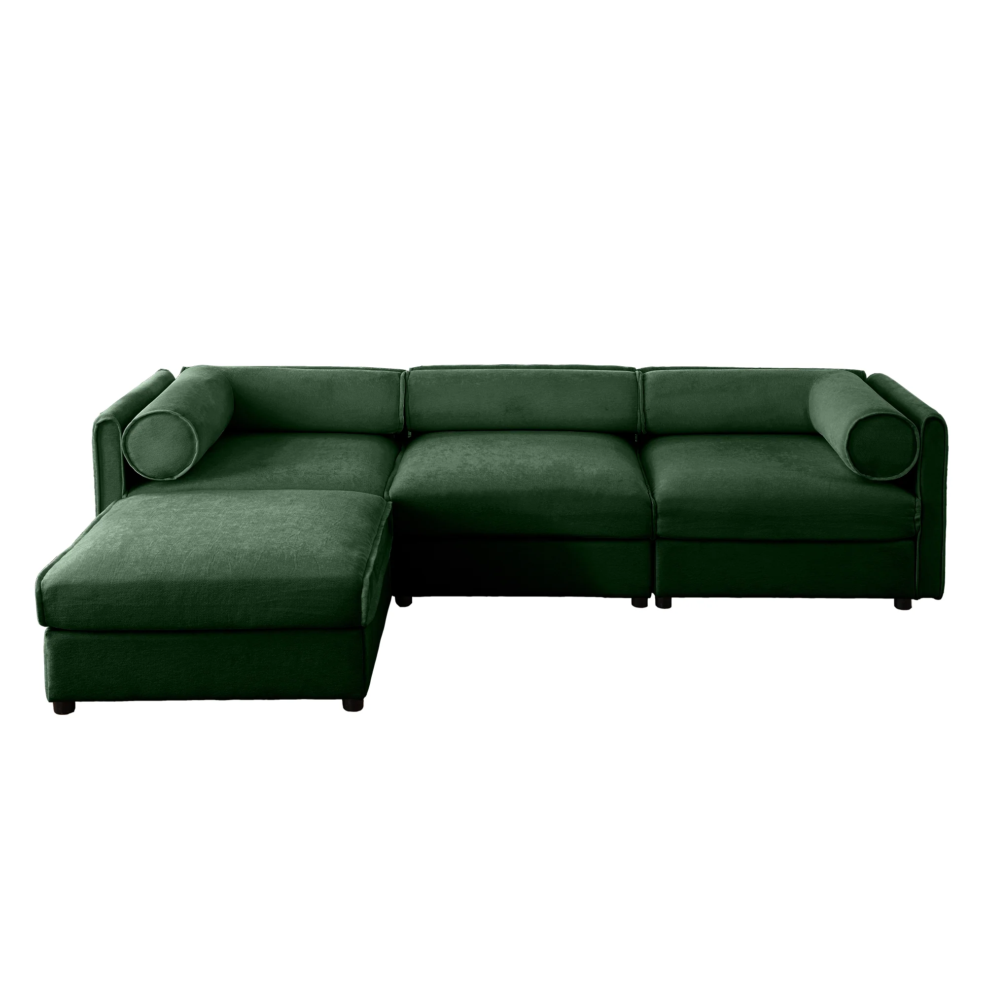 Walker Edison | Elegant L-Shaped Green Chenille Sofa with Storage Seat and Ottoman - Image 7