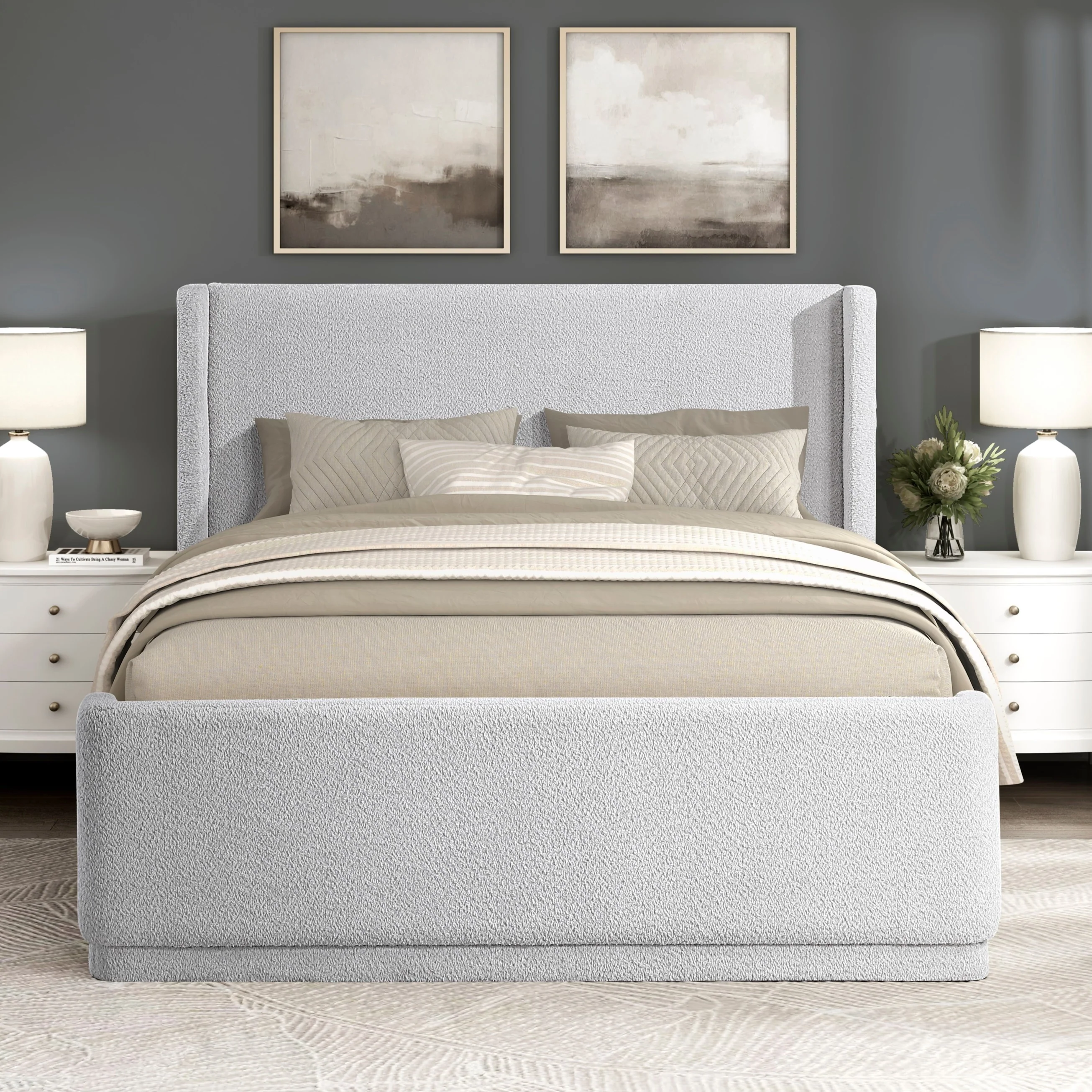 Walker Edison | Elegant Wingback Headboard Queen Platform Bed - Image 10