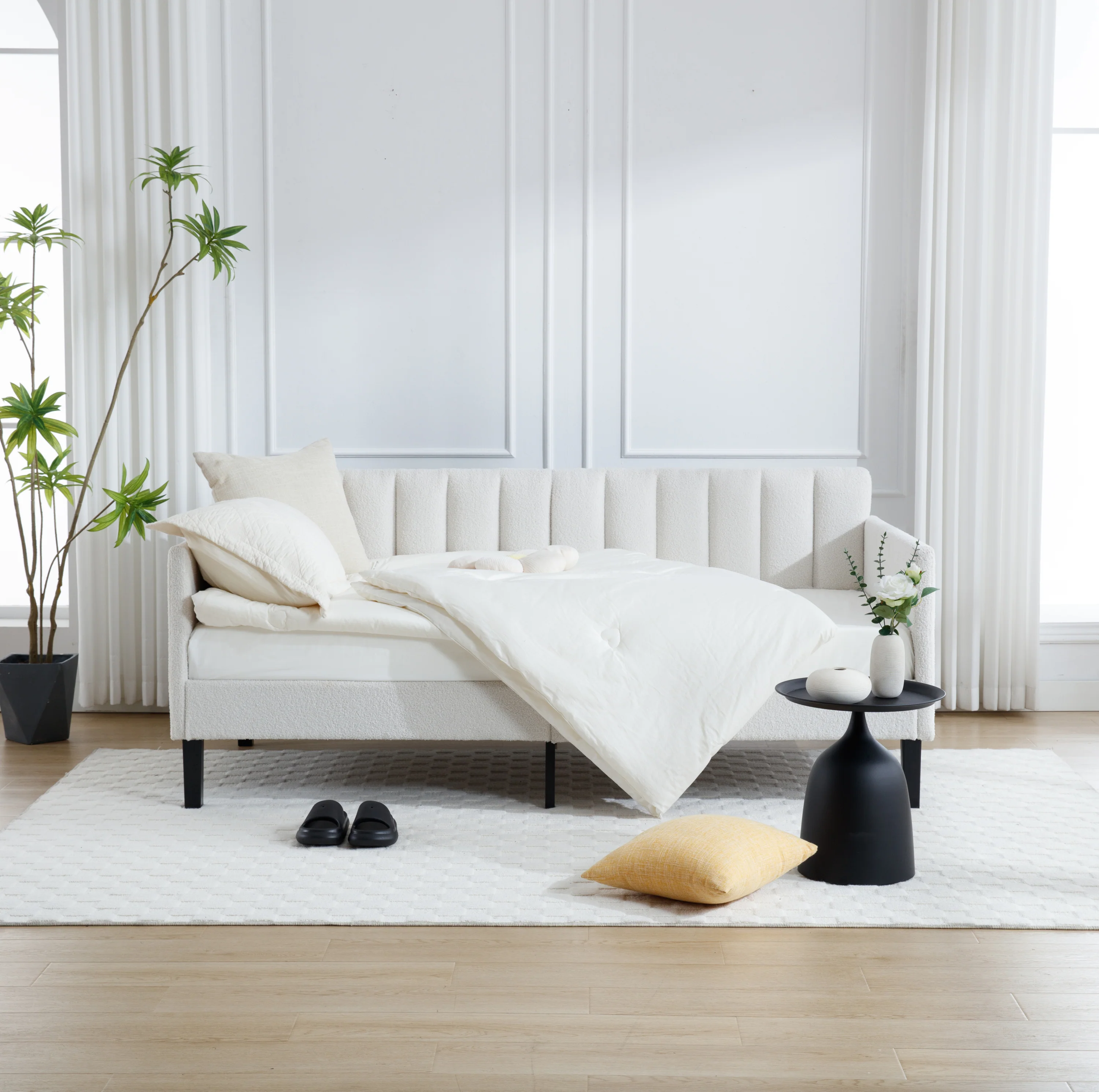 Walker Edison | Elena Twin Size Ivory Boucle Upholstered Daybed