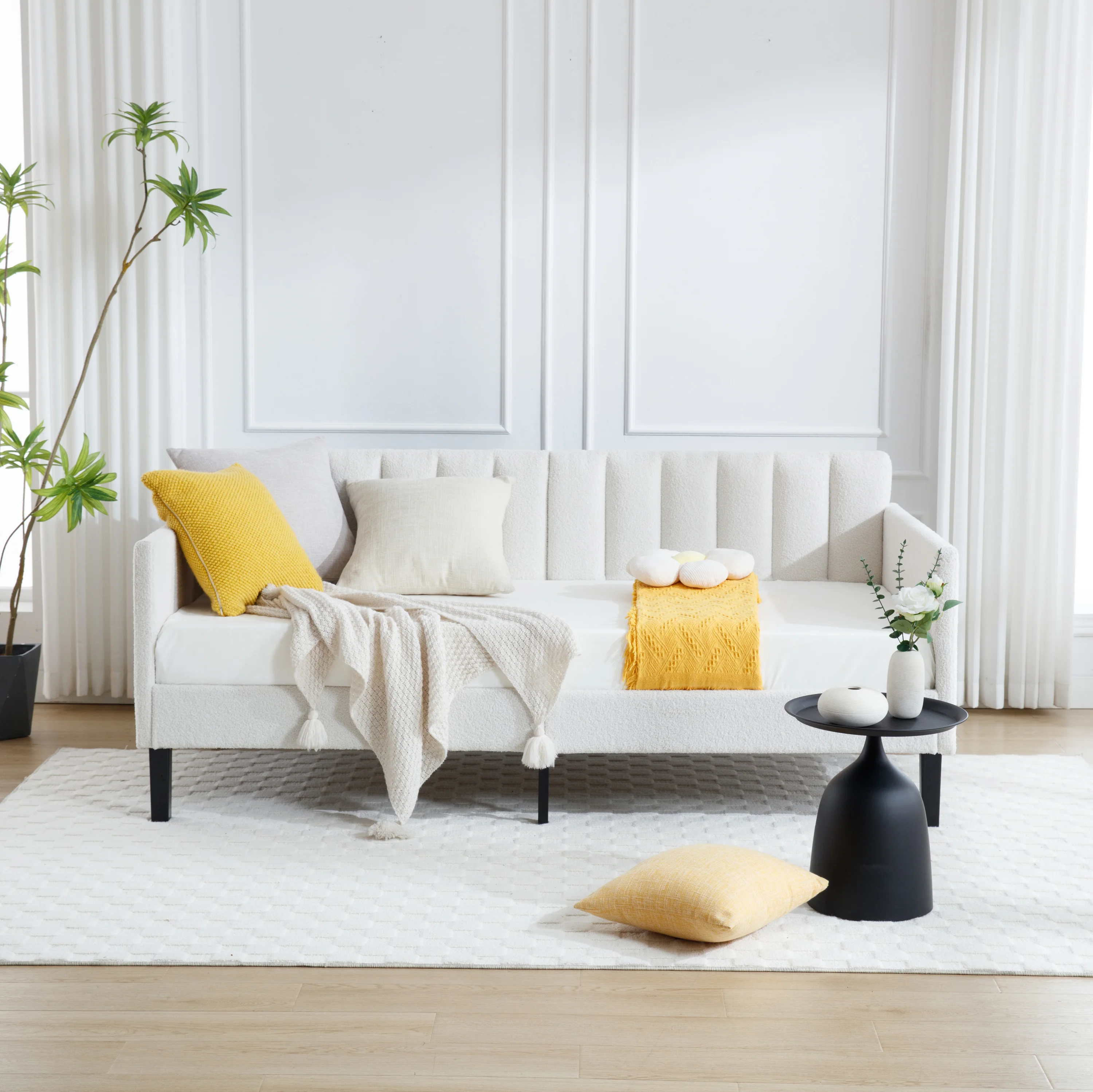Walker Edison | Elena Twin Size Ivory Boucle Upholstered Daybed - Image 2