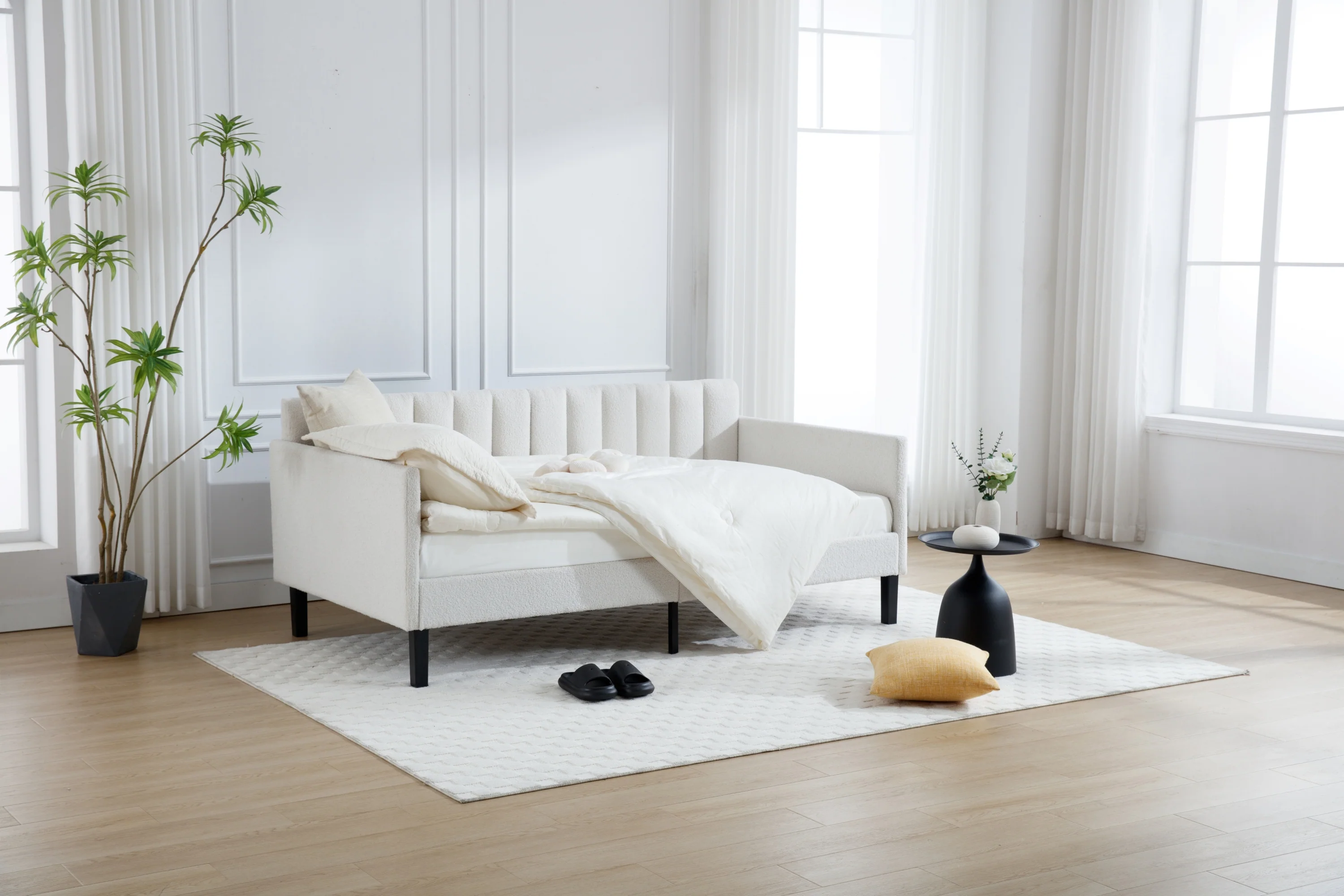 Walker Edison | Elena Twin Size Ivory Boucle Upholstered Daybed - Image 6