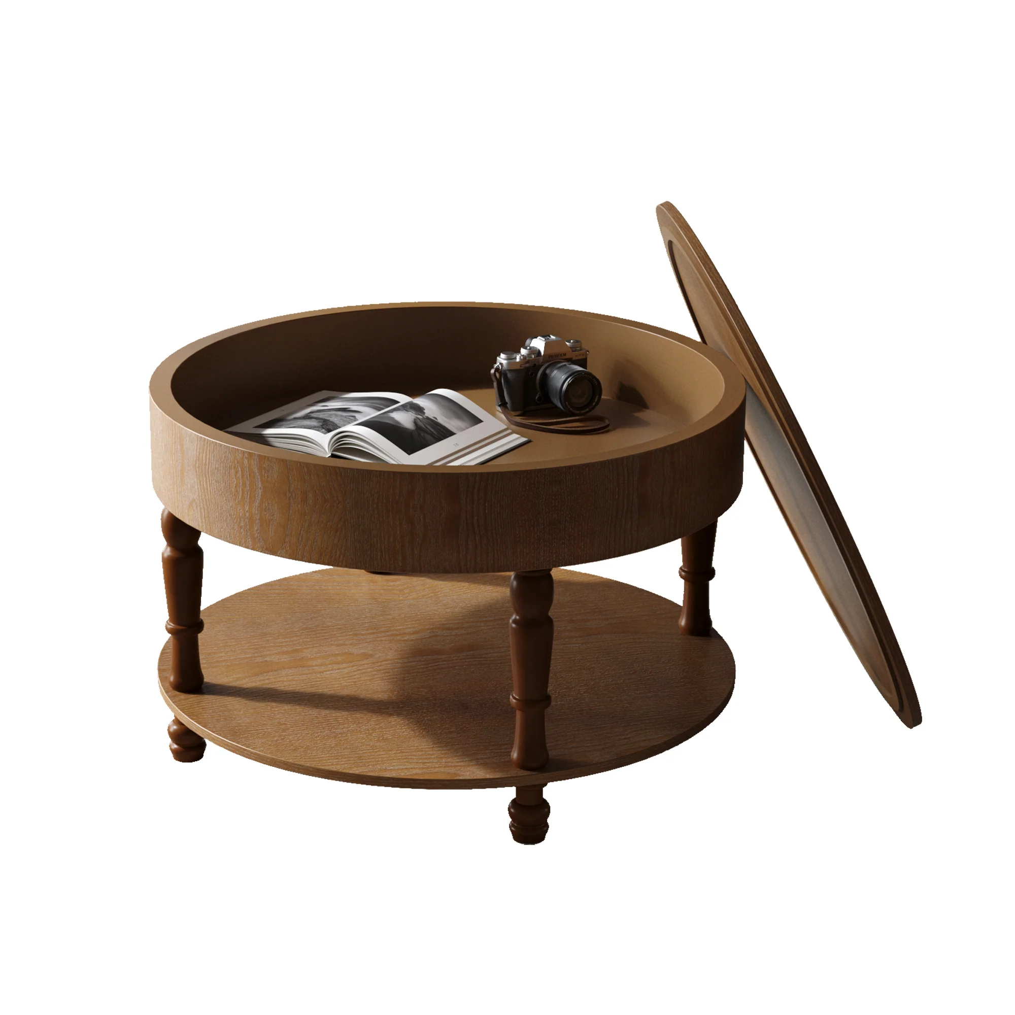Walker Edison | Elevated Traditional 31.5' Round Coffee Table with Dual Storage - Image 9
