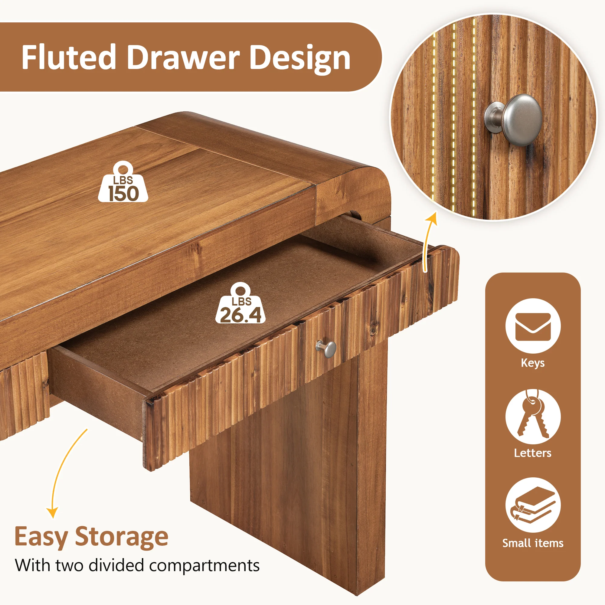 Walker Edison | Entryway Fluted Curve Design Console/Desk Table with Drawers - Image 3