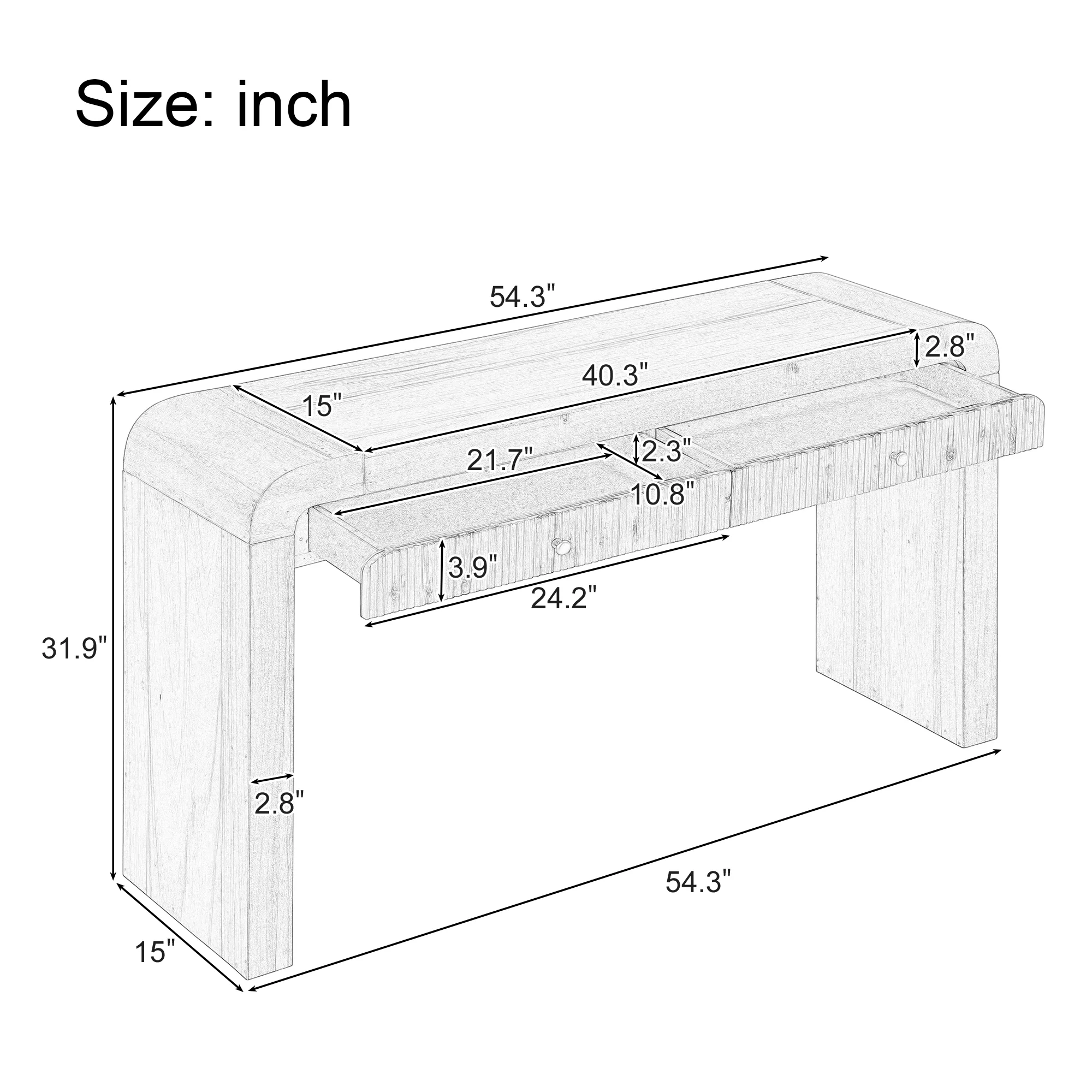 Walker Edison | Entryway Fluted Curve Design Console/Desk Table with Drawers - Image 4