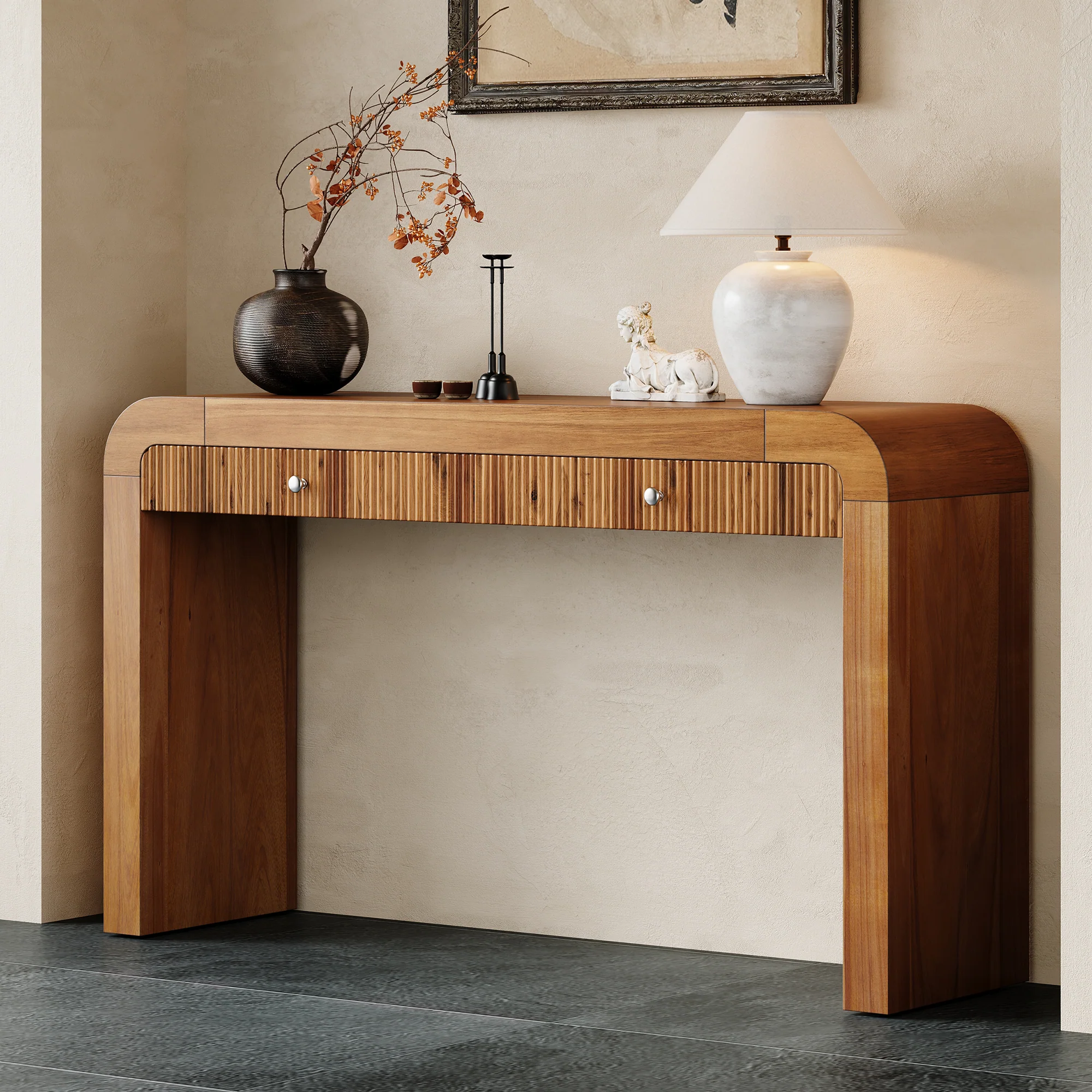 Walker Edison | Entryway Fluted Curve Design Console/Desk Table with Drawers - Image 5