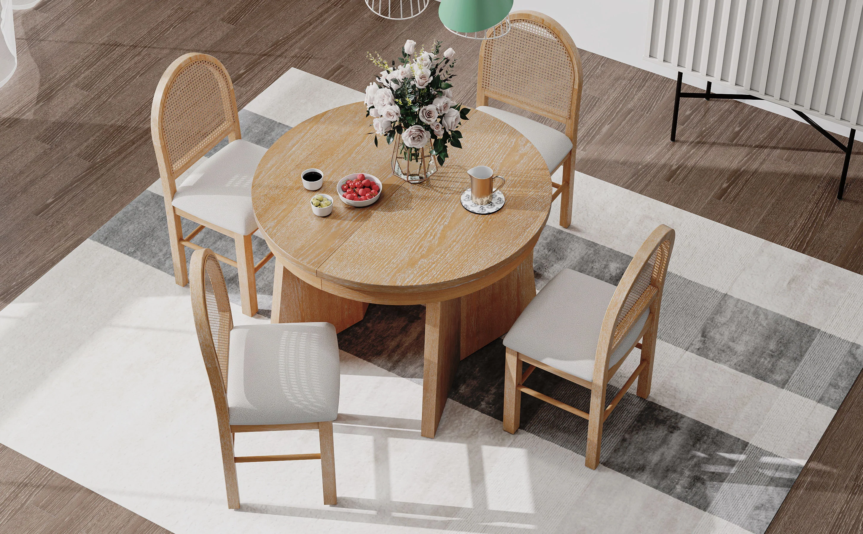 Walker Edison | Extendable 5-Piece Round Dining Table Set for 4 - Image 24