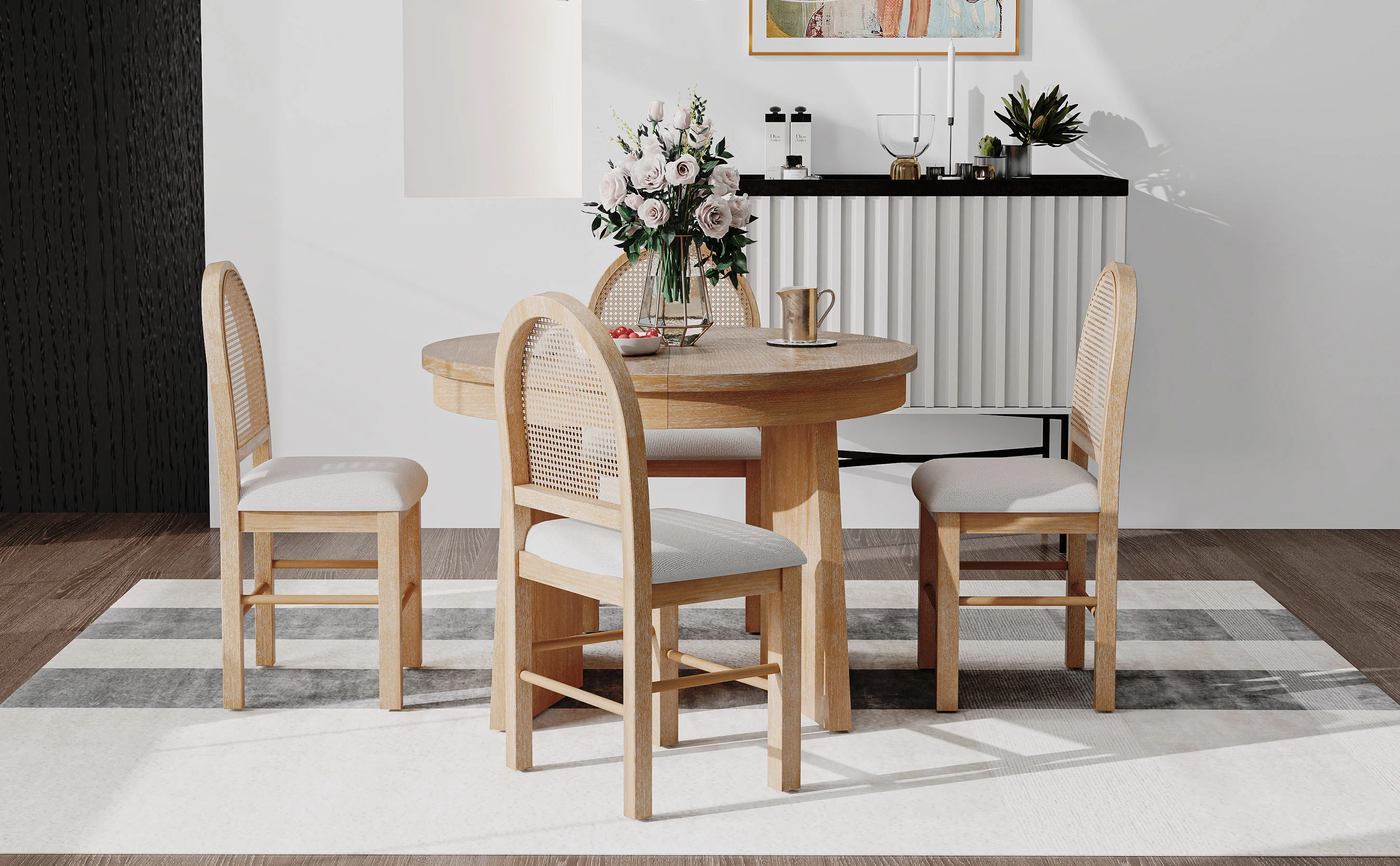 Walker Edison | Extendable 5-Piece Round Dining Table Set for 4 - Image 29