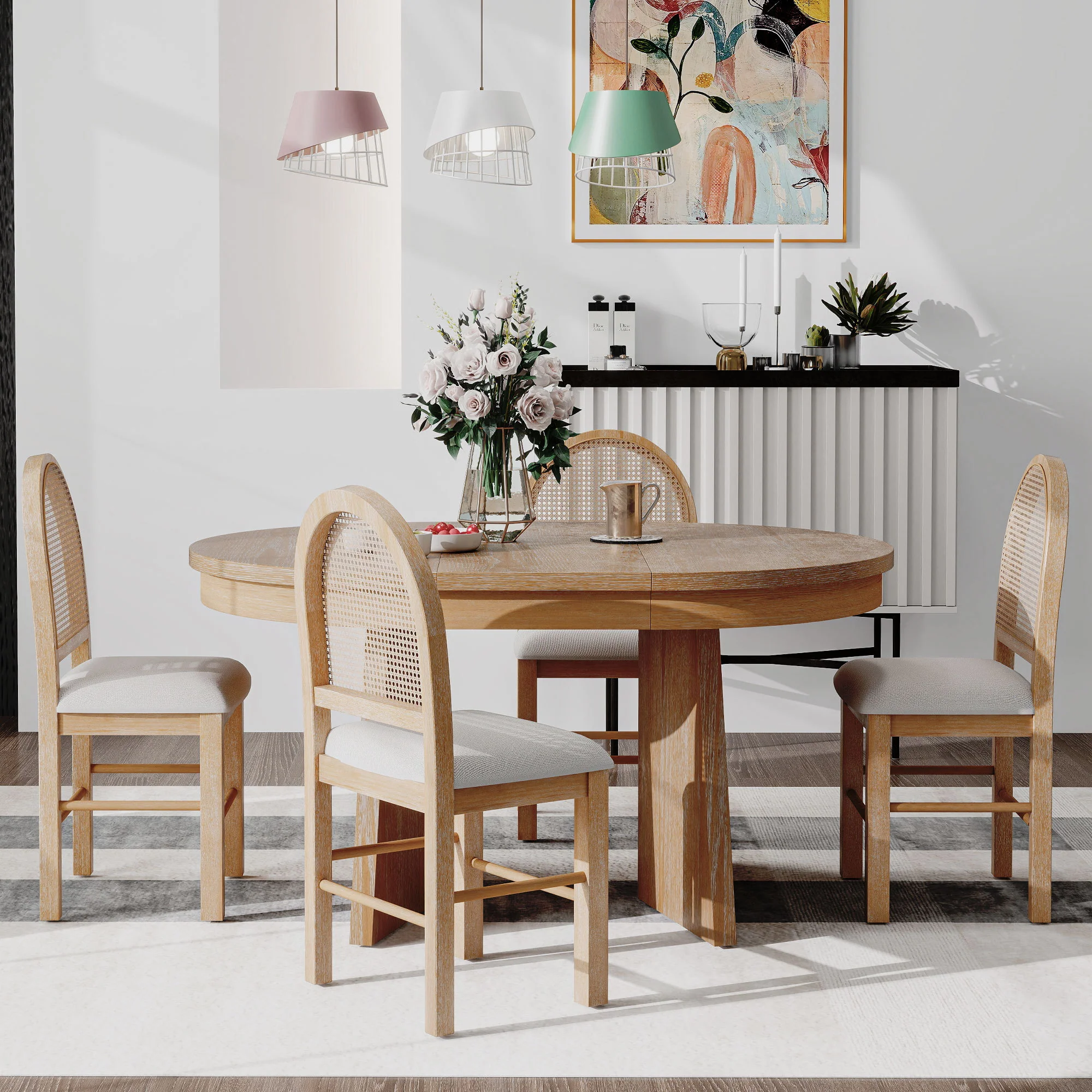 Walker Edison | Extendable 5-Piece Round Dining Table Set for 4 - Image 3