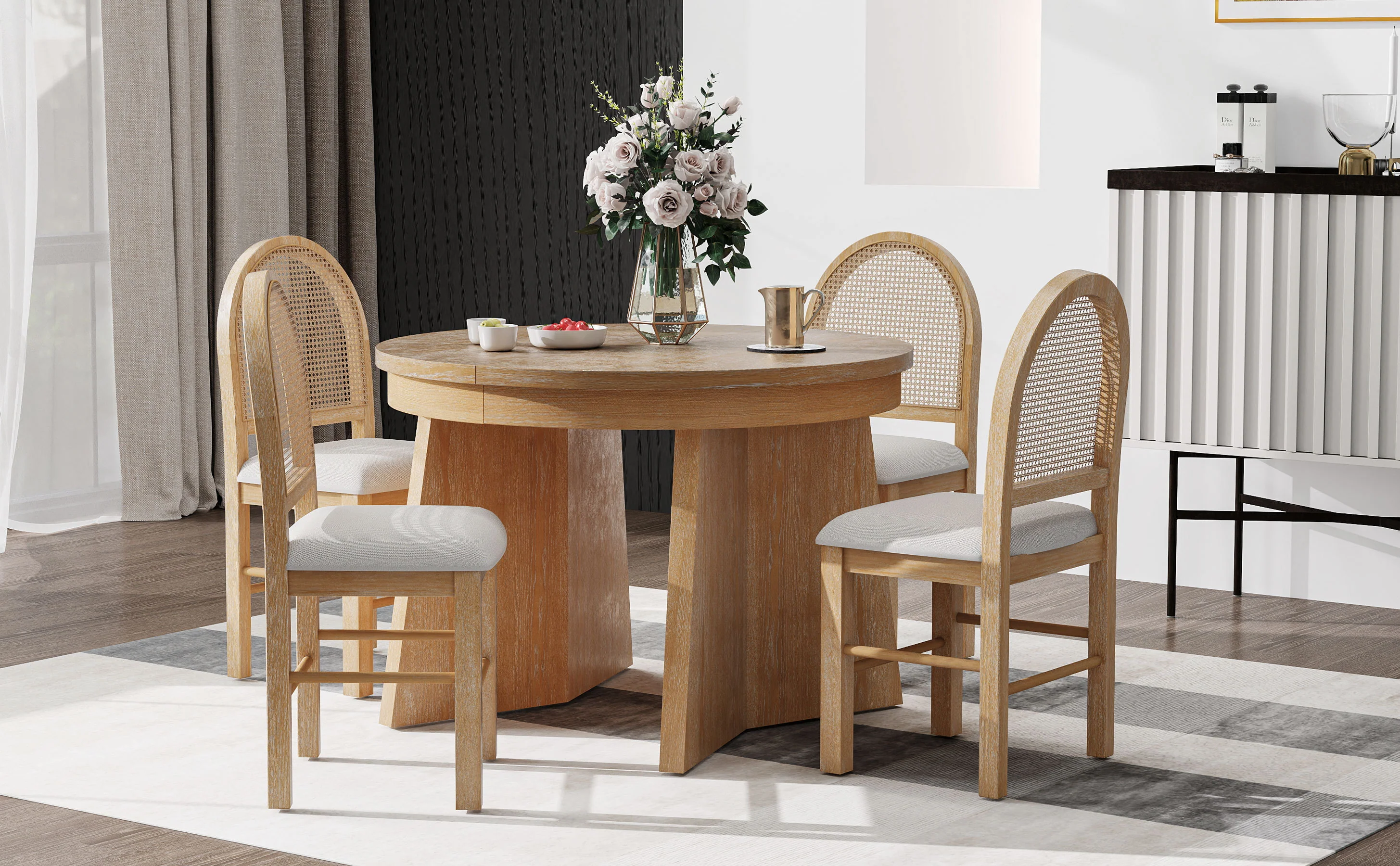 Walker Edison | Extendable 5-Piece Round Dining Table Set for 4 - Image 30