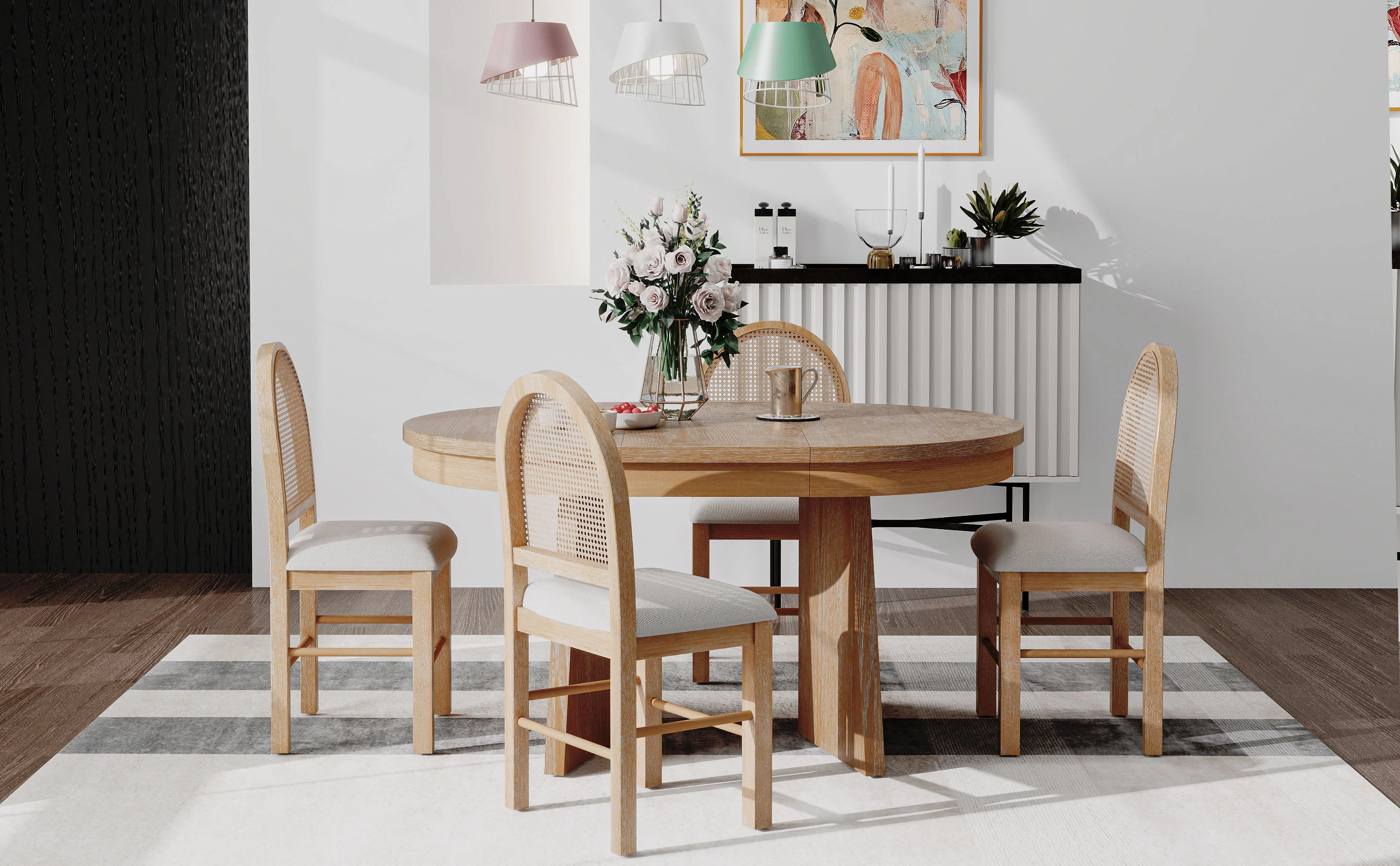 Walker Edison | Extendable 5-Piece Round Dining Table Set for 4 - Image 31