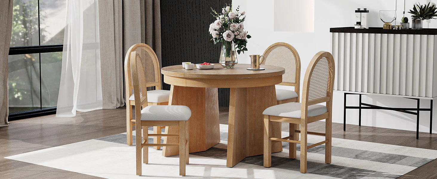 Walker Edison | Extendable 5-Piece Round Dining Table Set for 4 - Image 32