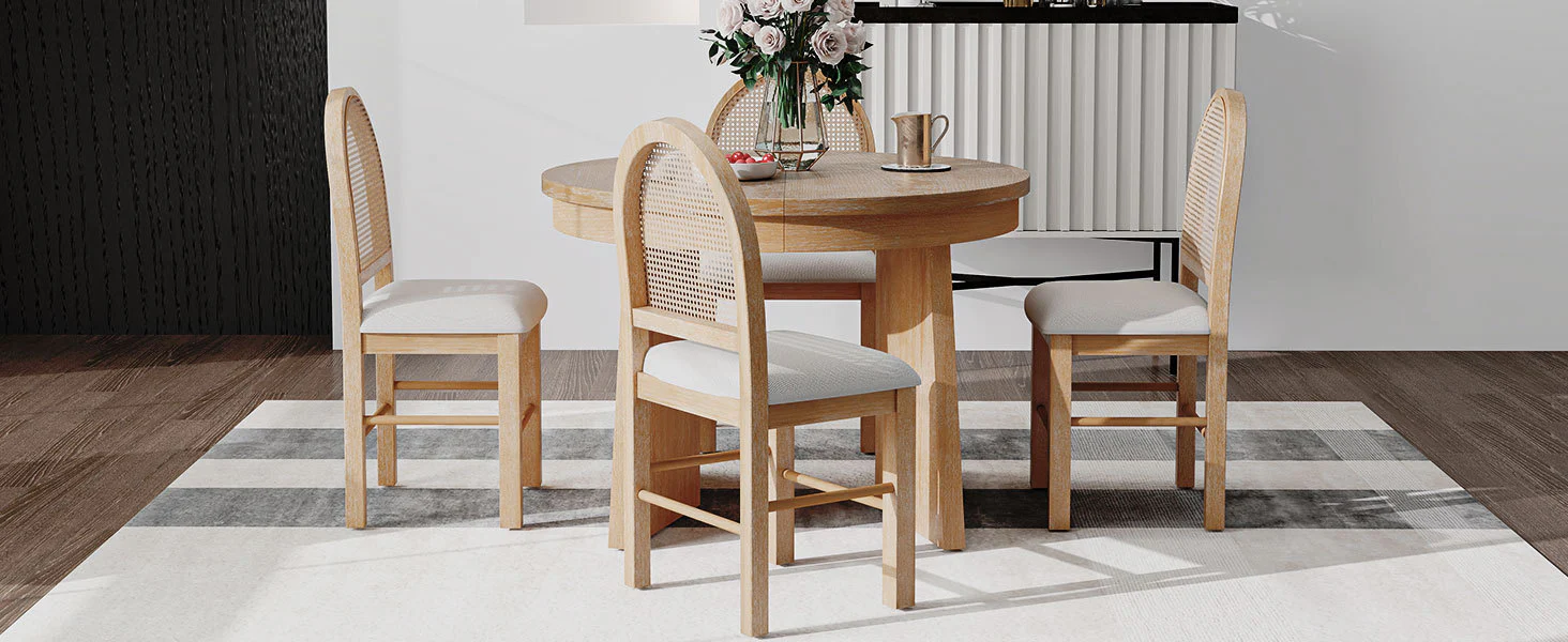 Walker Edison | Extendable 5-Piece Round Dining Table Set for 4 - Image 33