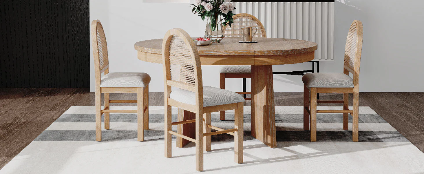 Walker Edison | Extendable 5-Piece Round Dining Table Set for 4 - Image 34