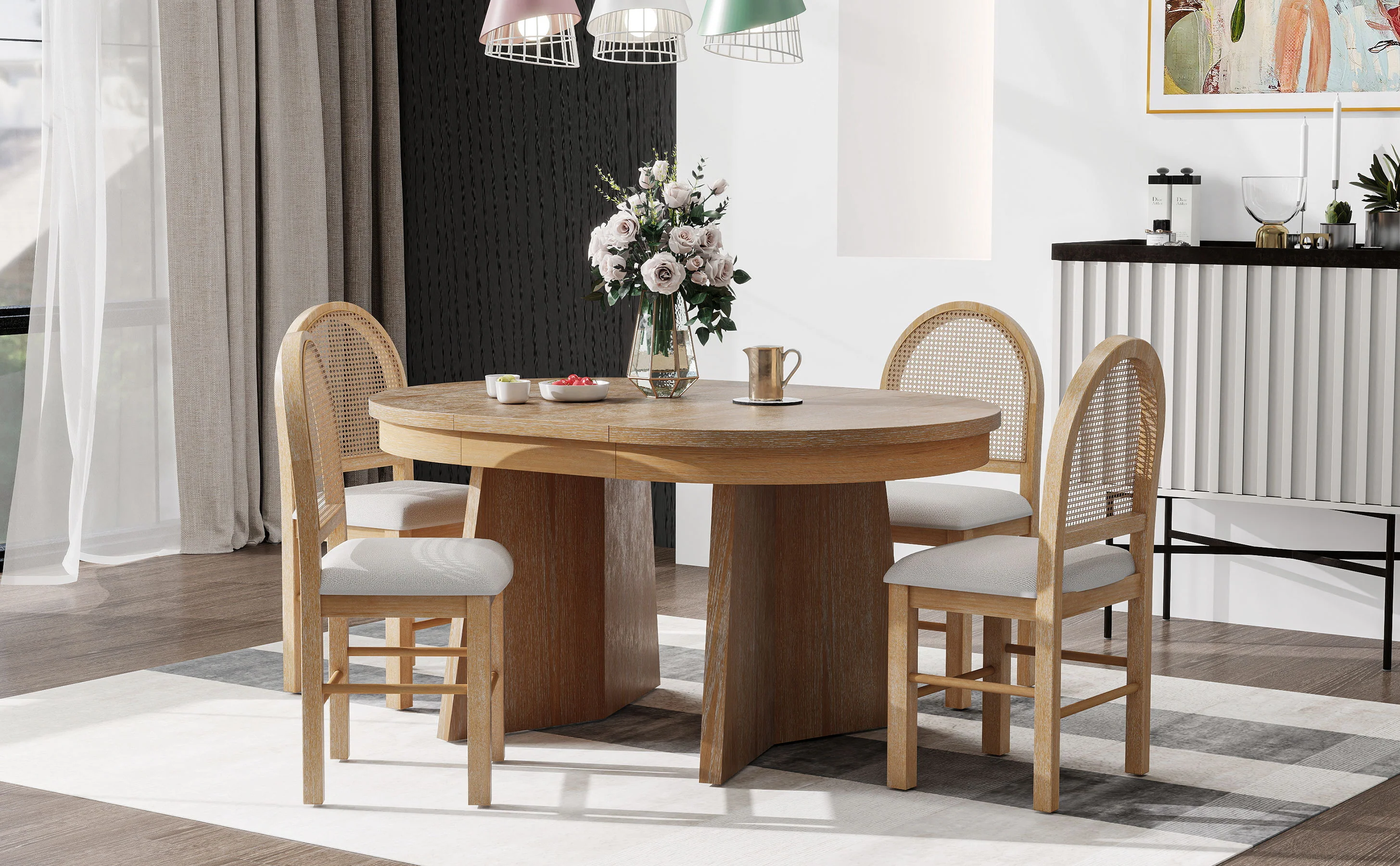 Walker Edison | Extendable 5-Piece Round Dining Table Set for 4 - Image 35