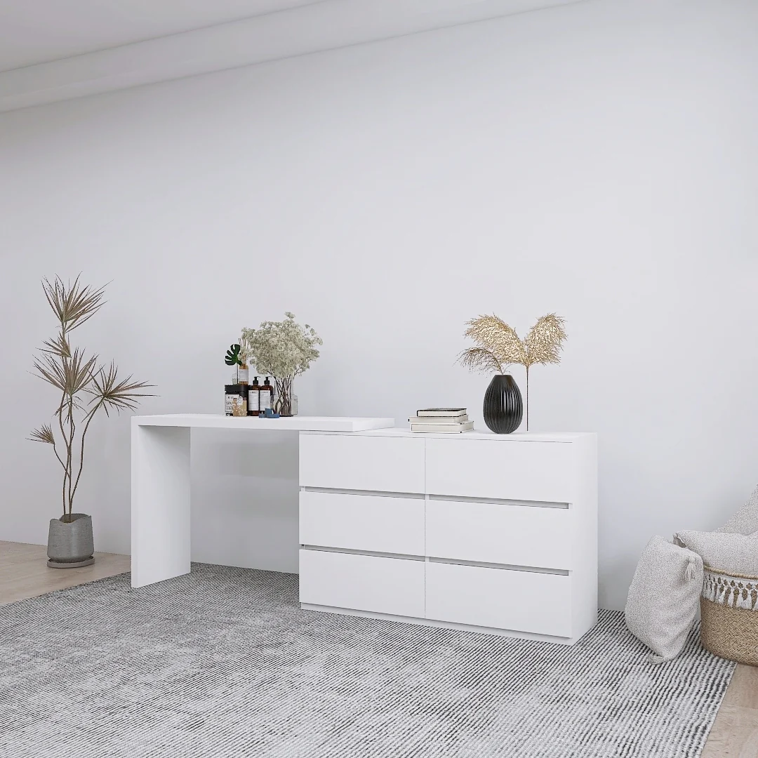 Extendable L-Shape 6 Drawer Dresser & Desk Vanity - Image 4