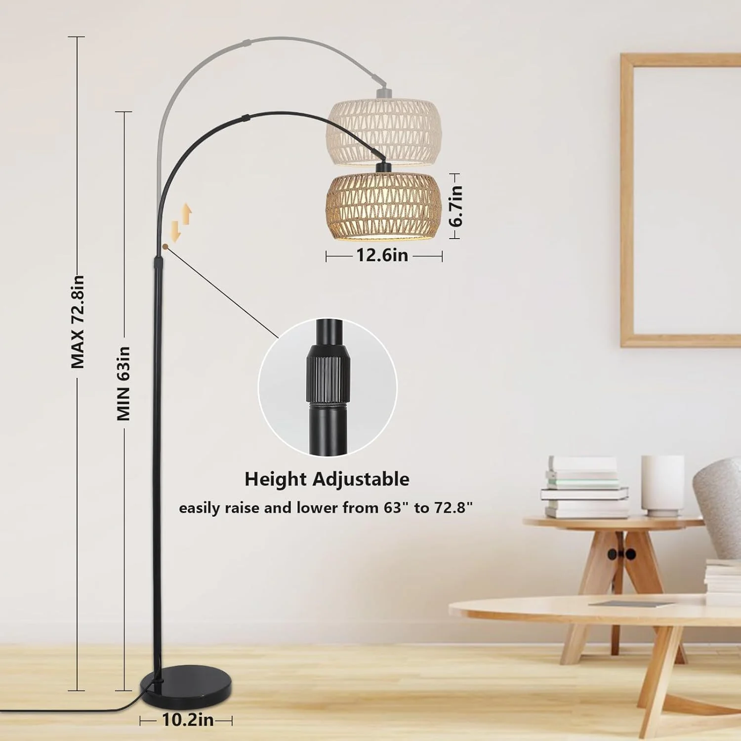 Walker Edison | Boho Arc Floor Lamps for Living Room with 3 Color Temperatures - Image 3