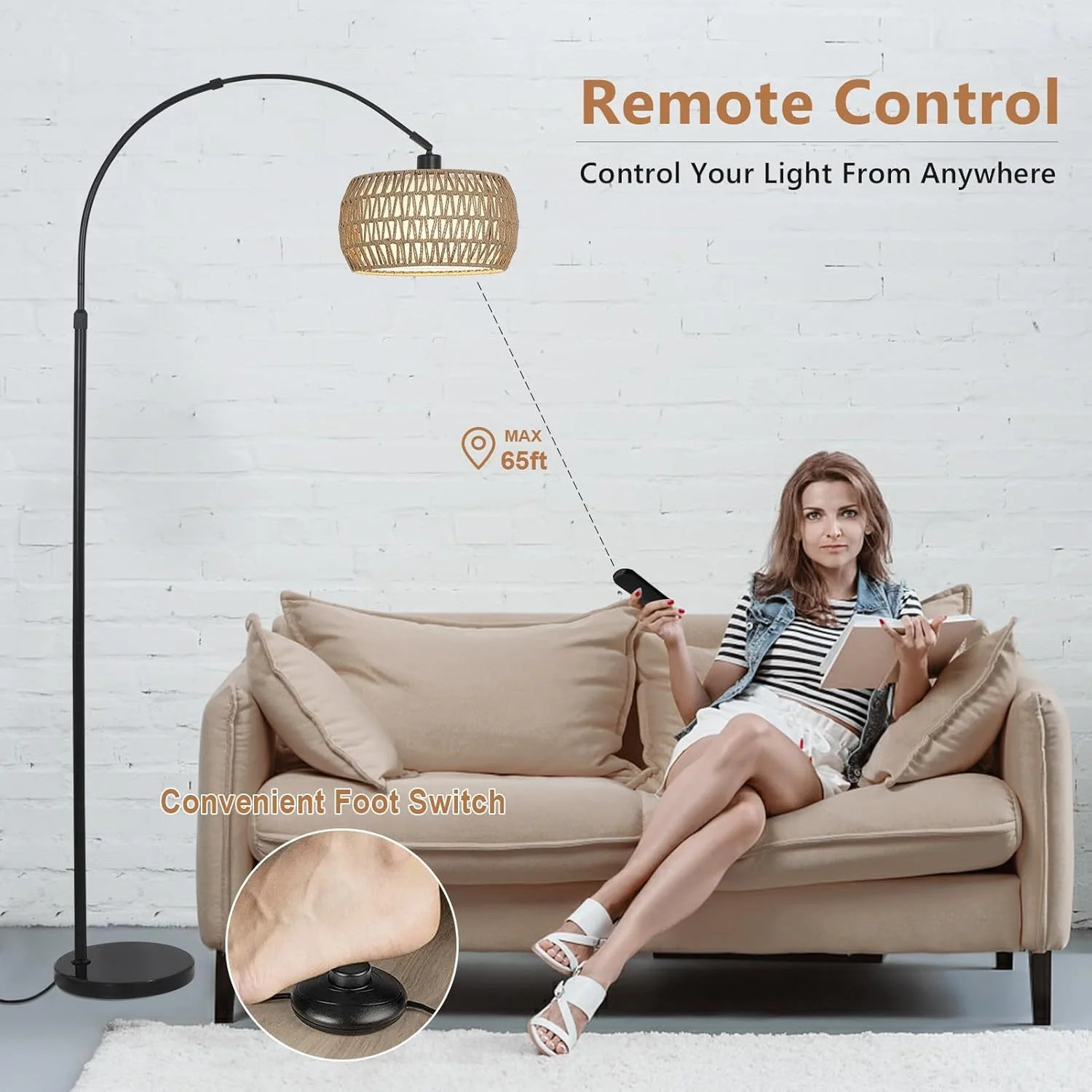 Walker Edison | Boho Arc Floor Lamps for Living Room with 3 Color Temperatures - Image 5