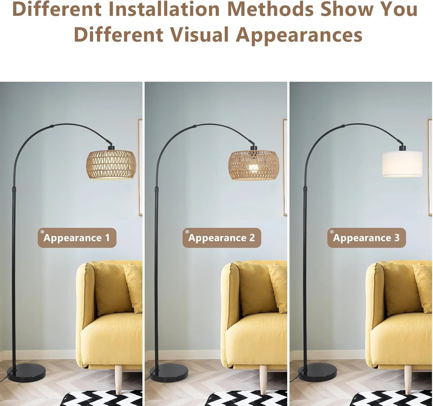 Walker Edison | Boho Arc Floor Lamps for Living Room with 3 Color Temperatures - Image 7