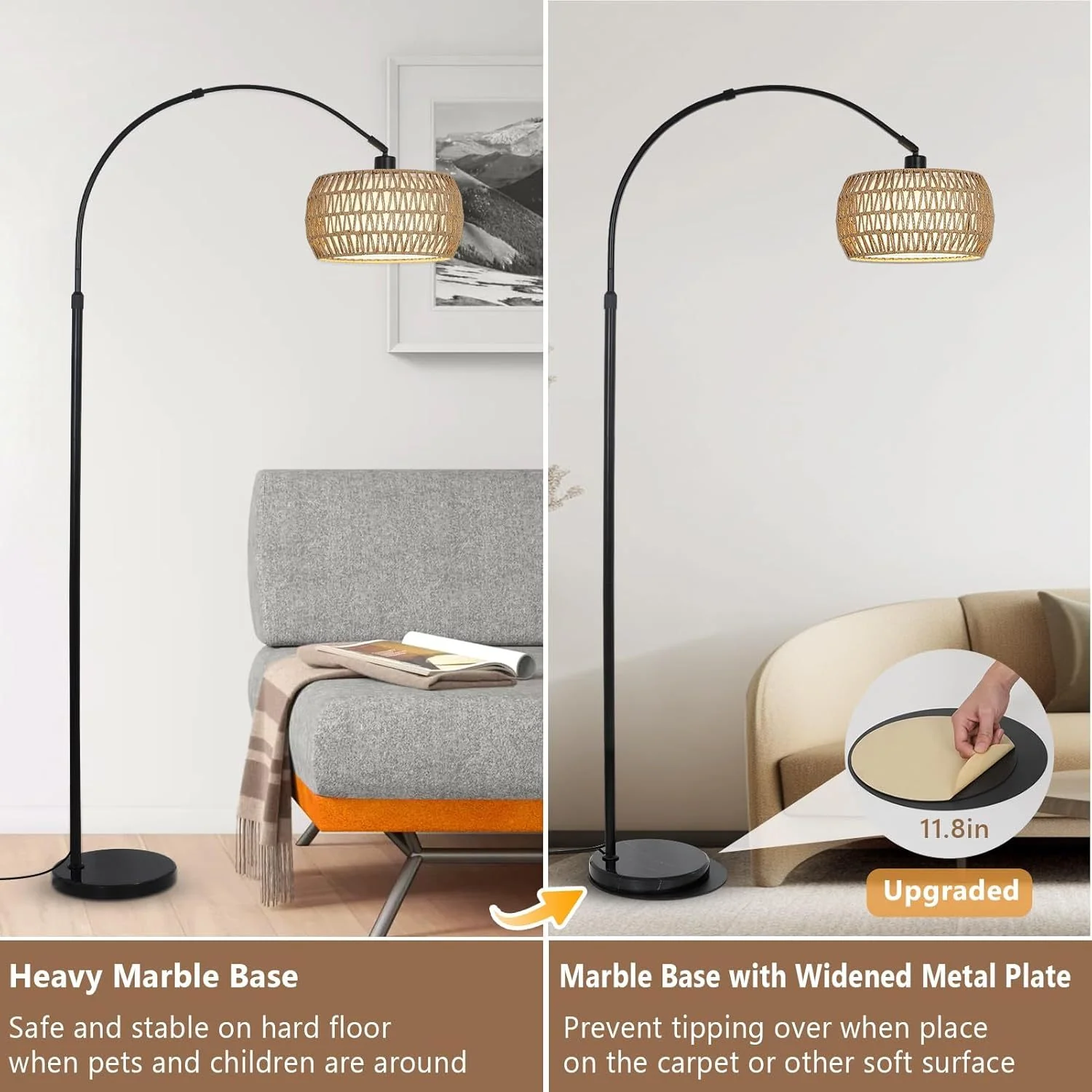 Walker Edison | Boho Arc Floor Lamps for Living Room with 3 Color Temperatures - Image 8