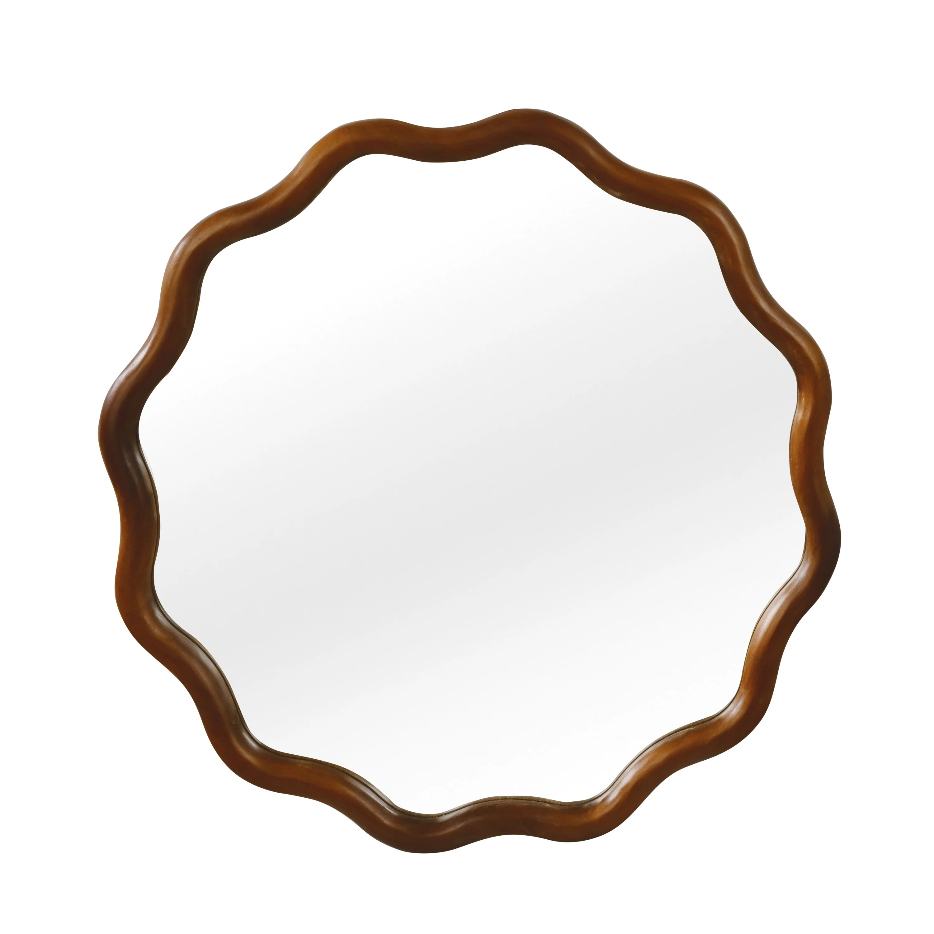 Walnut Color 36-inch Wavy Round Solid Wood Frame Decorative Mirror - Image 7