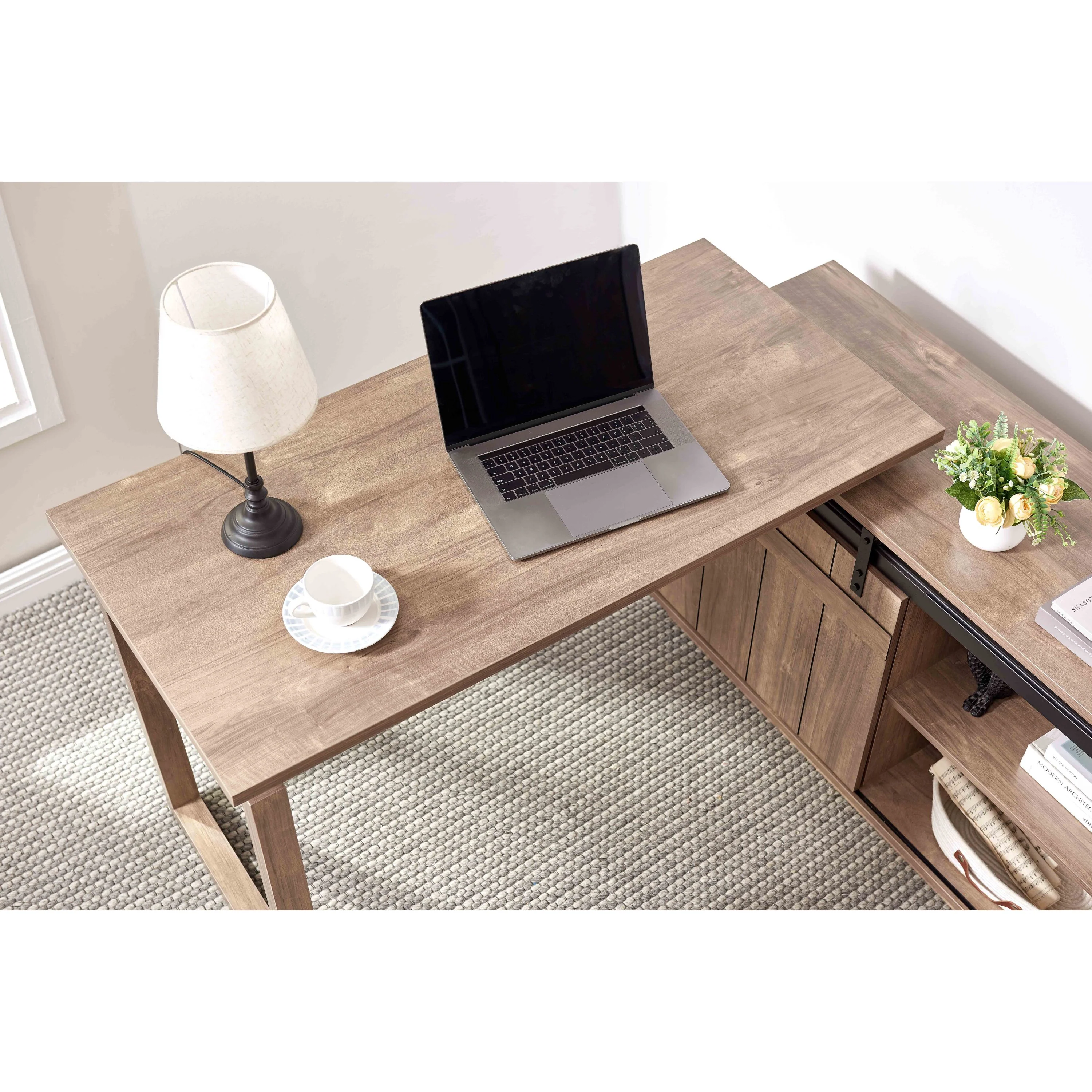 Walker Edison | Farmhouse L-shaped Workstation Home Office Desk - Image 2