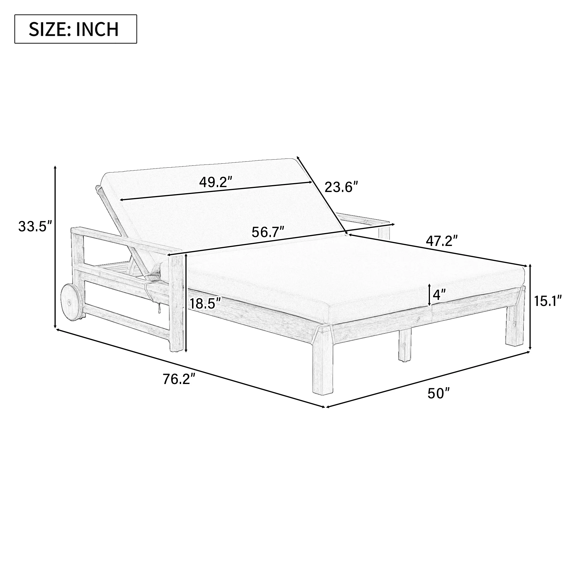 Modern Teak Wood Outdoor Patio Sunbed Lounger - Image 4