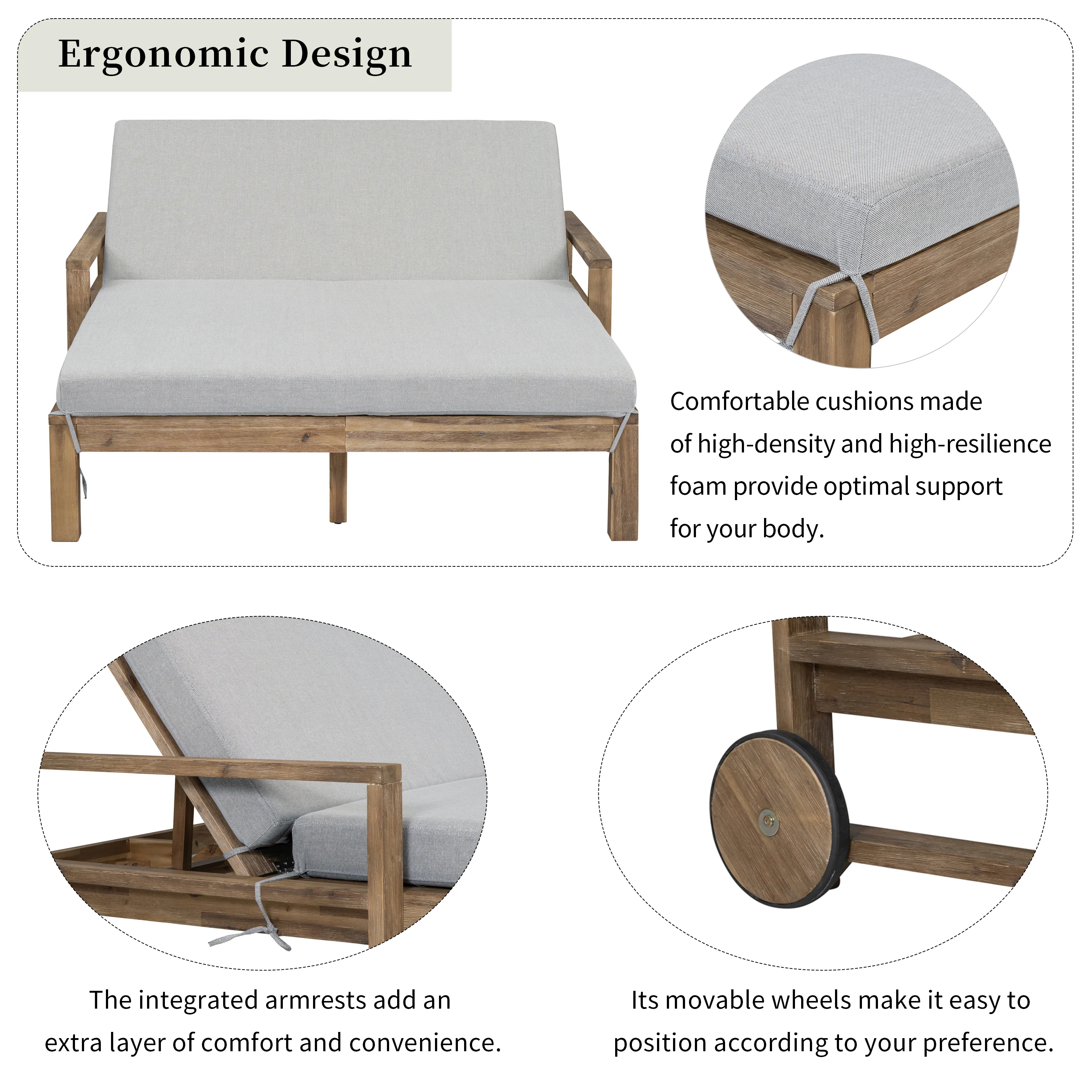Modern Teak Wood Outdoor Patio Sunbed Lounger - Image 7