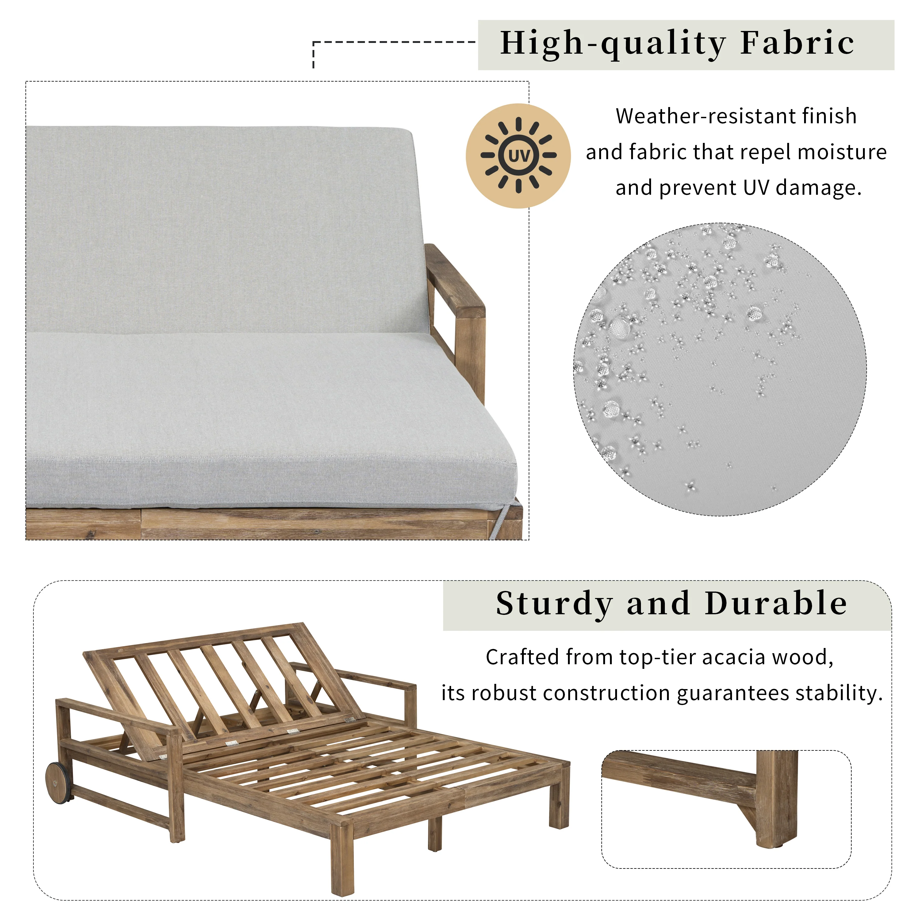 Modern Teak Wood Outdoor Patio Sunbed Lounger - Image 8