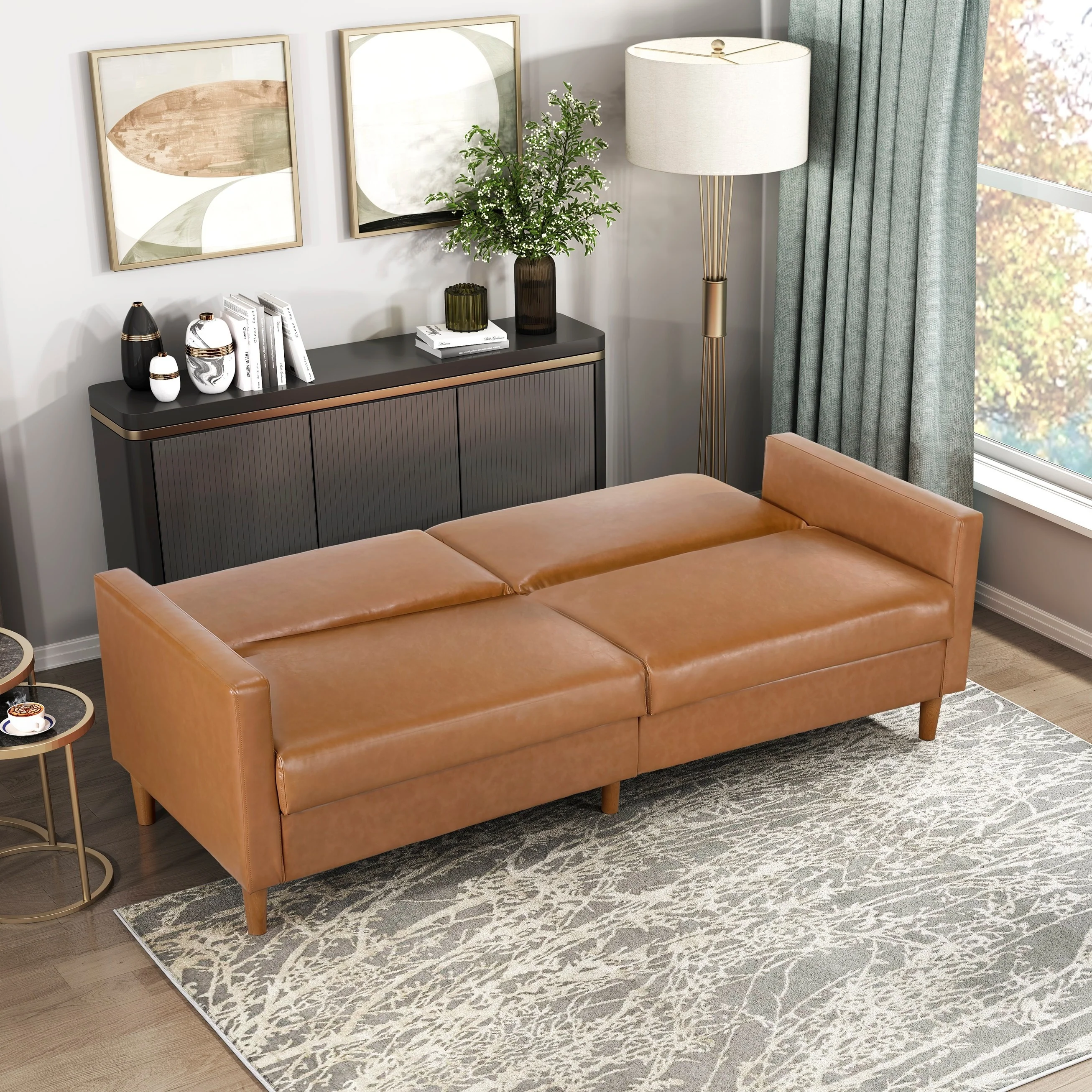 Walker Edison | Faux Leather Convertible Sleeper Sofa - Image 2