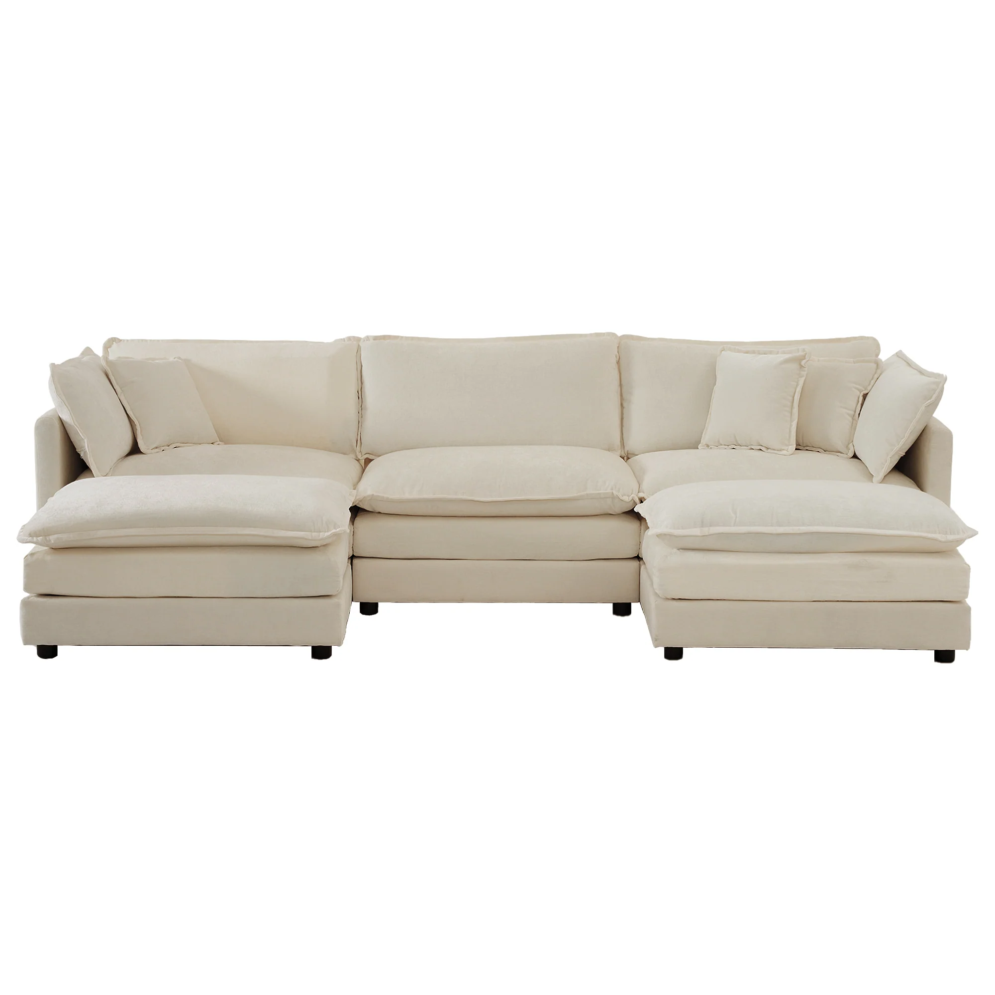 Walker Edison | Chenille Modular Cloud U-Shaped Sectional Sofa with Two Ottomans - Image 12