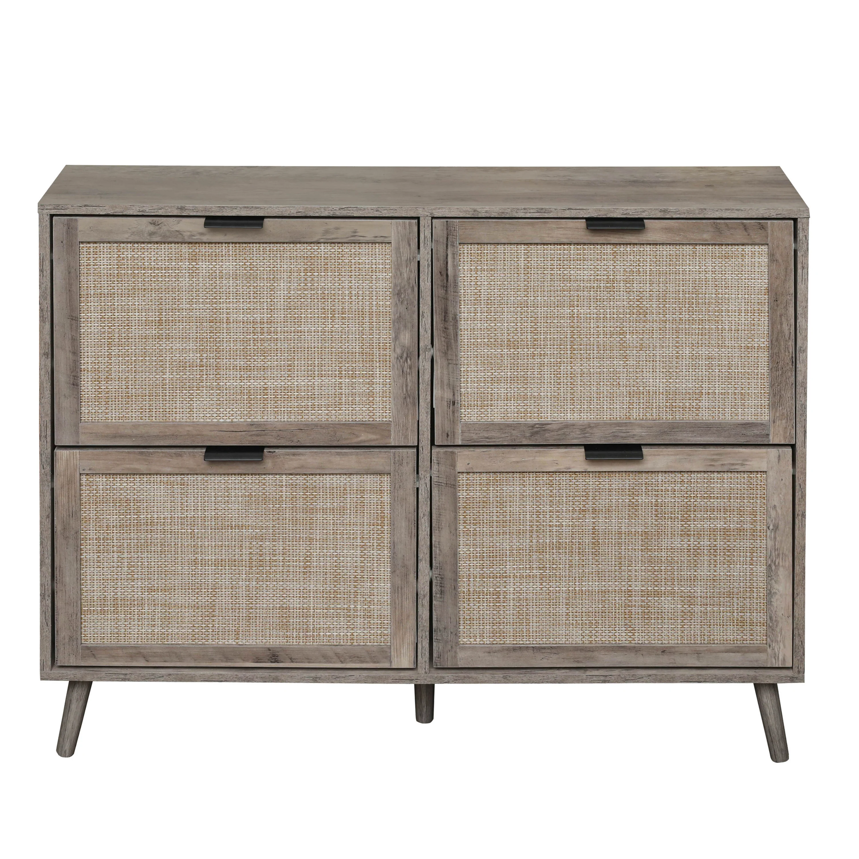 Walker Edison | Modern Rattan 4 Door Shoe Rack Cabinet for Entryway - Image 10